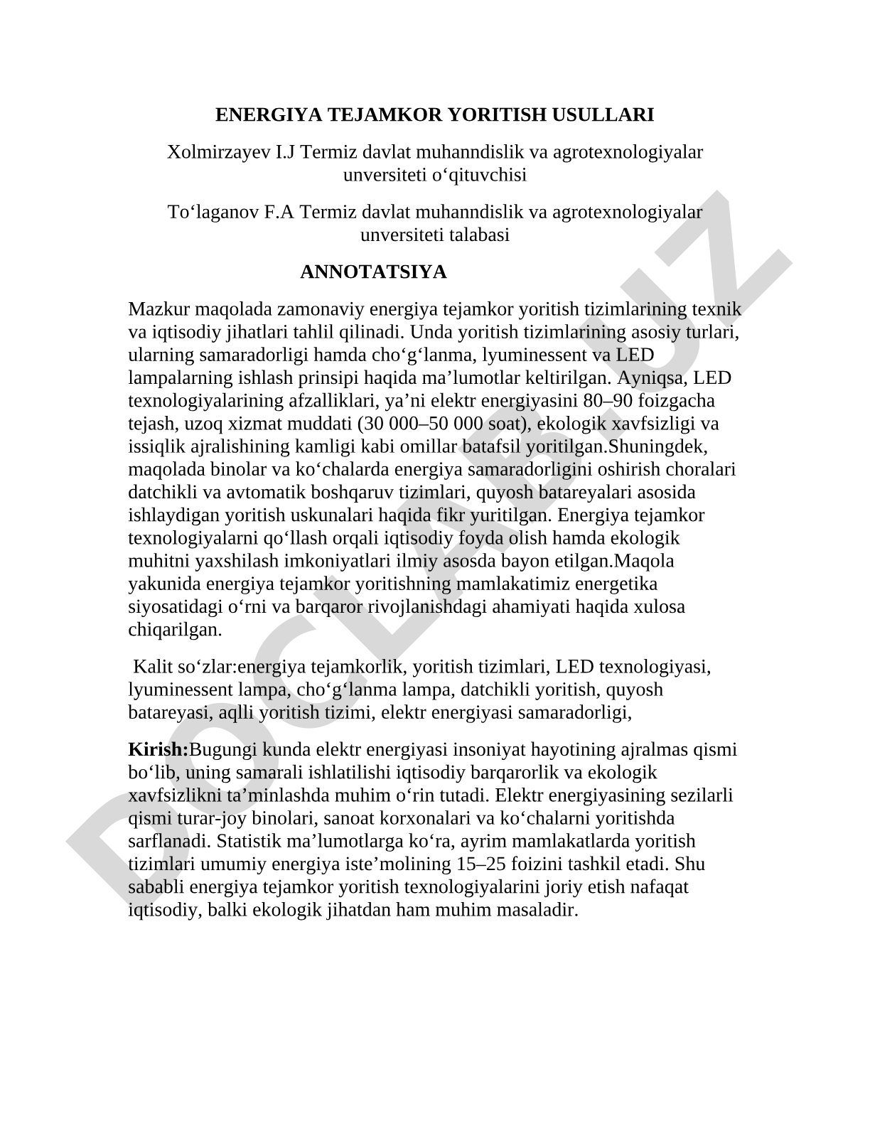 Energiya tejamkor yoritish usullari