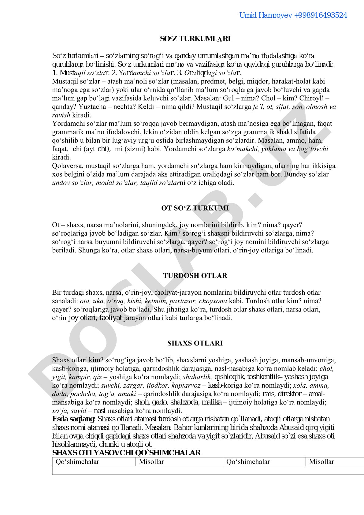 So'z turkumlari