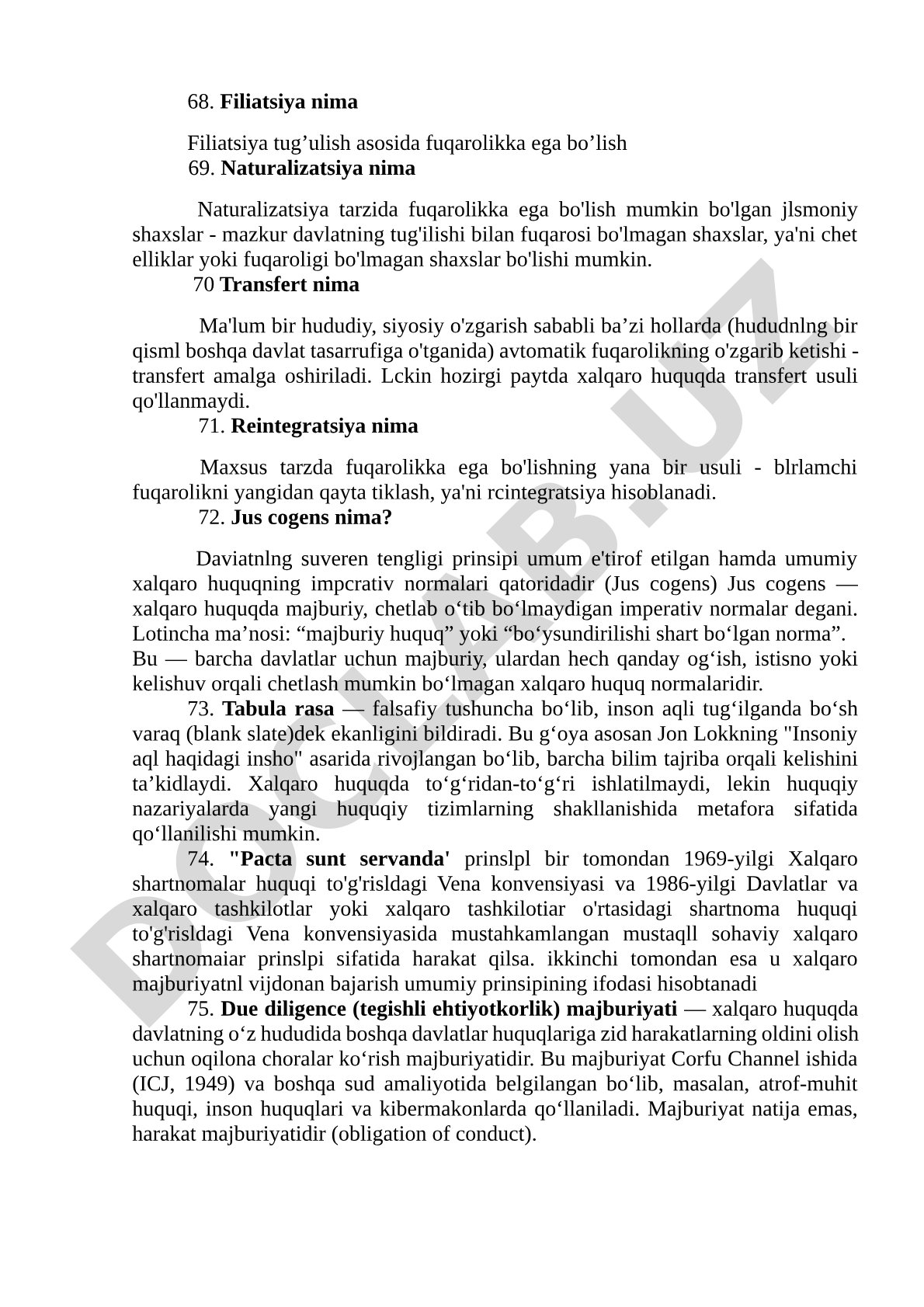 Filiatsiya, naturalizatsiya, transfert, reintegratsiya va jus cogens tushunchalari
