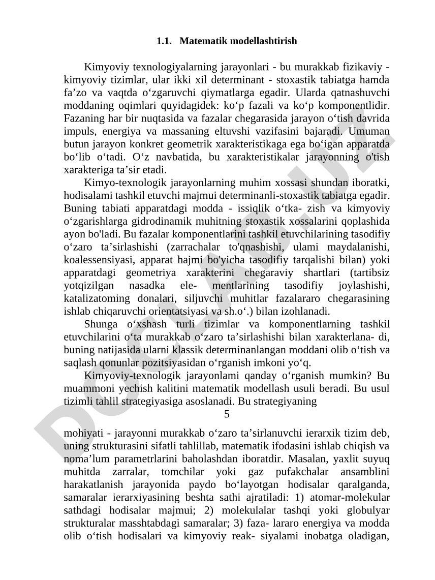 Matematik modellashtirish Kimyoviy texnologiyalarning jarayonlari