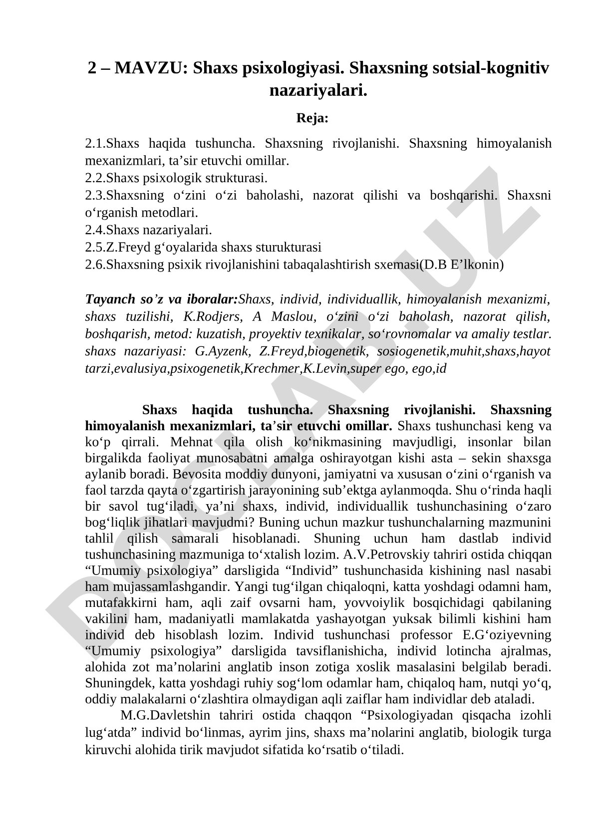 Shaxs psixologiyasi. Shaxsning sotsial-kognitiv nazariyalari