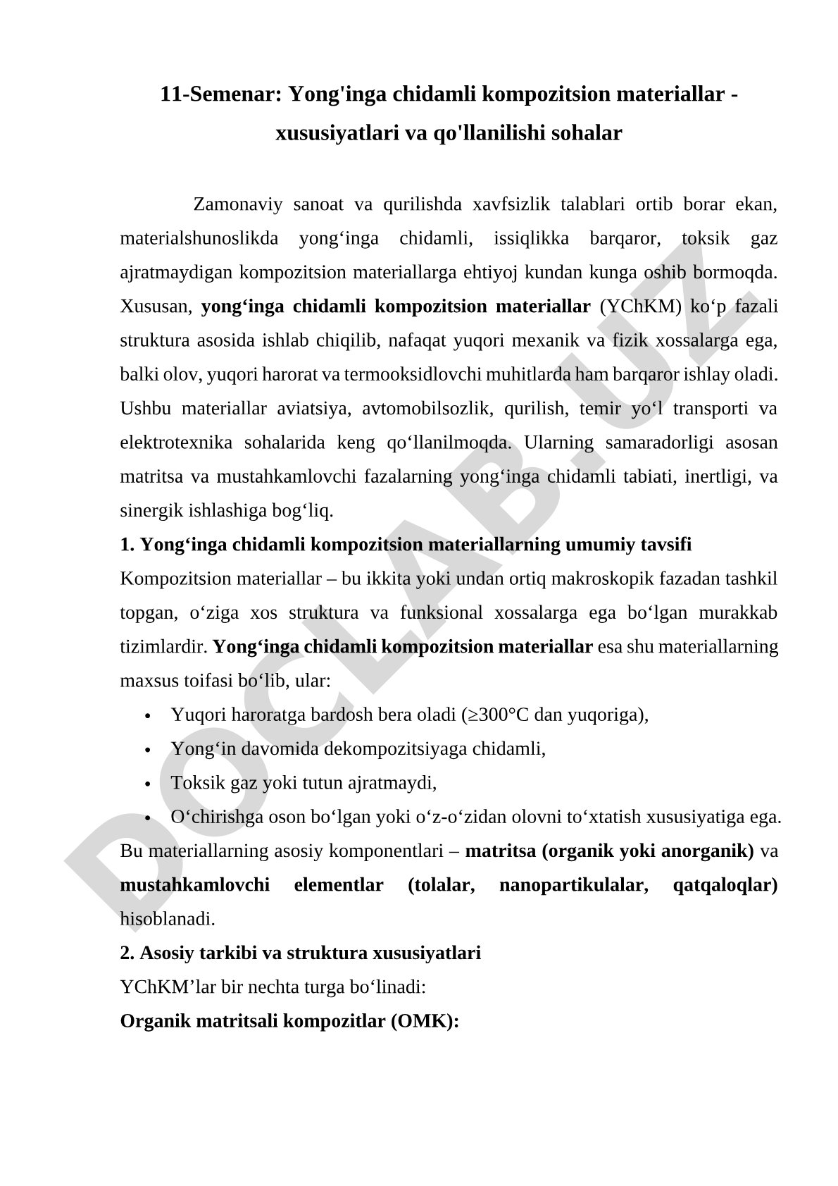 Yong'inga chidamli kompozitsion materiallar - xususiyatlari va qo'llanilishi sohalari