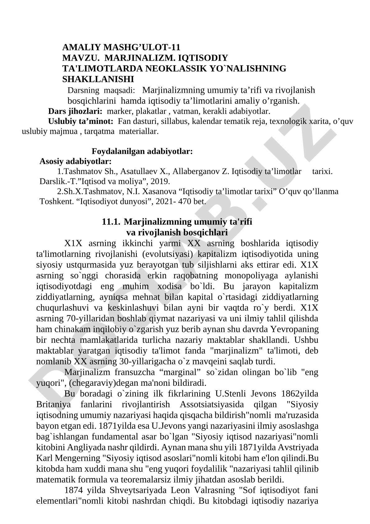 Marjinalizm. Iqtisodiy ta'limotlarda neoklassik yo'nalishning shakllanishi