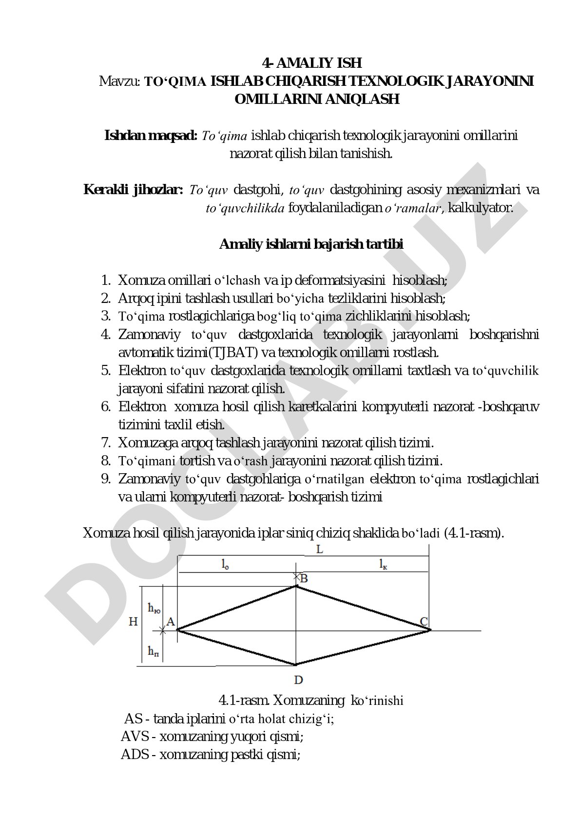 To‘qima ishlab chiqarish texnologik jarayonini omillarini aniqlash