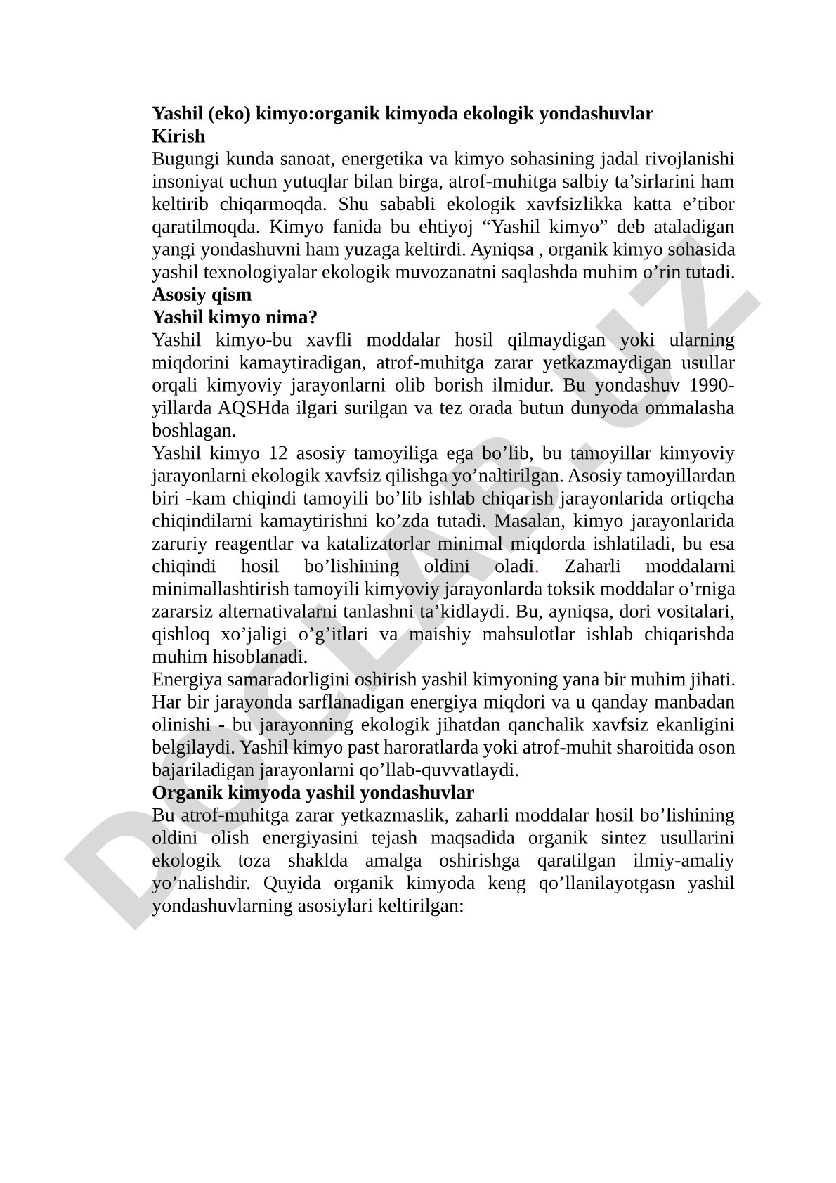 Yashil (eko) kimyo: organik kimyoda ekologik yondashuvlar