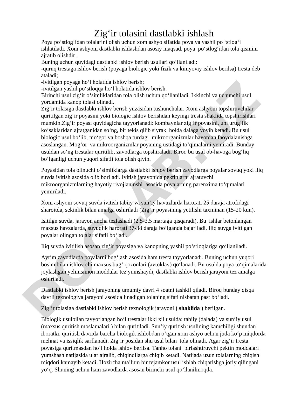 Zigʻir tolasini dastlabki ishlash usullari