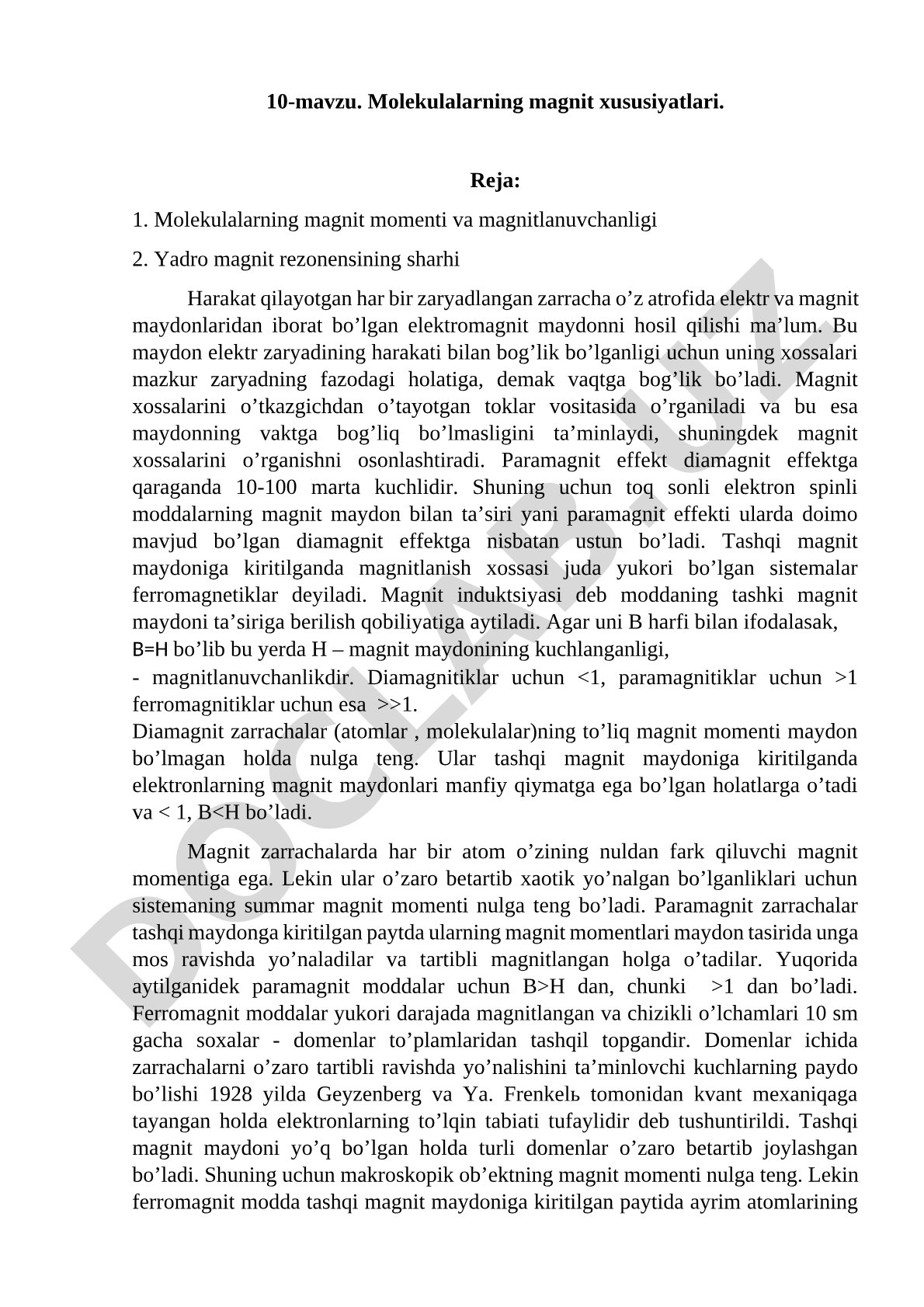 Molekulalarning magnit xususiyatlari