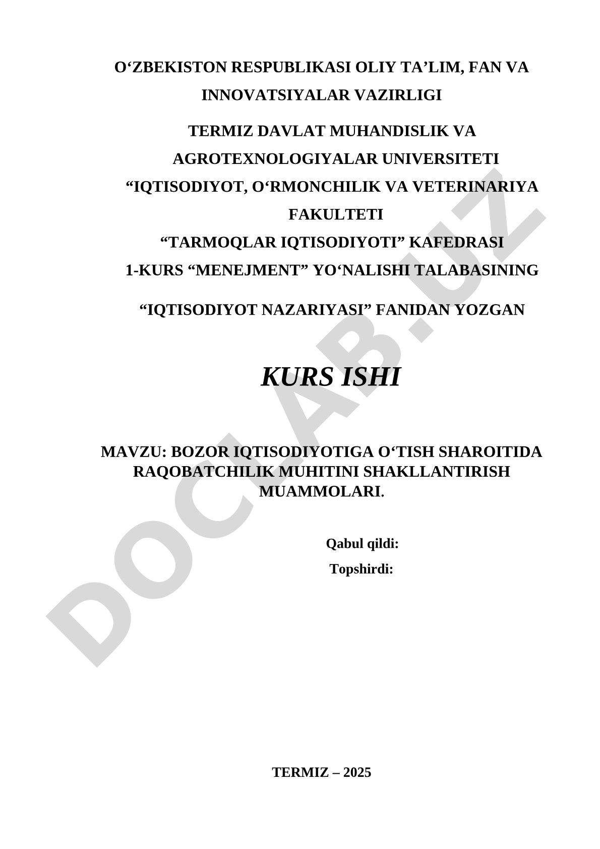 Bozor iqtisodiyotiga o'tish sharoitida raqobatchilik muhitini shakllantirish muammolari