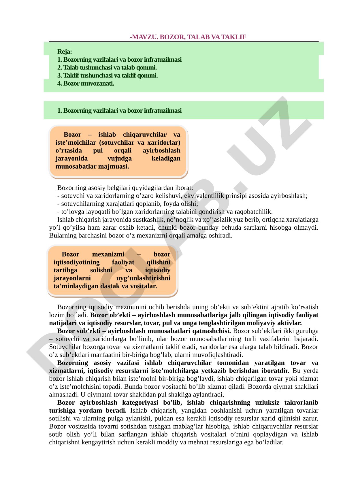 Bozor, talab va taklif
