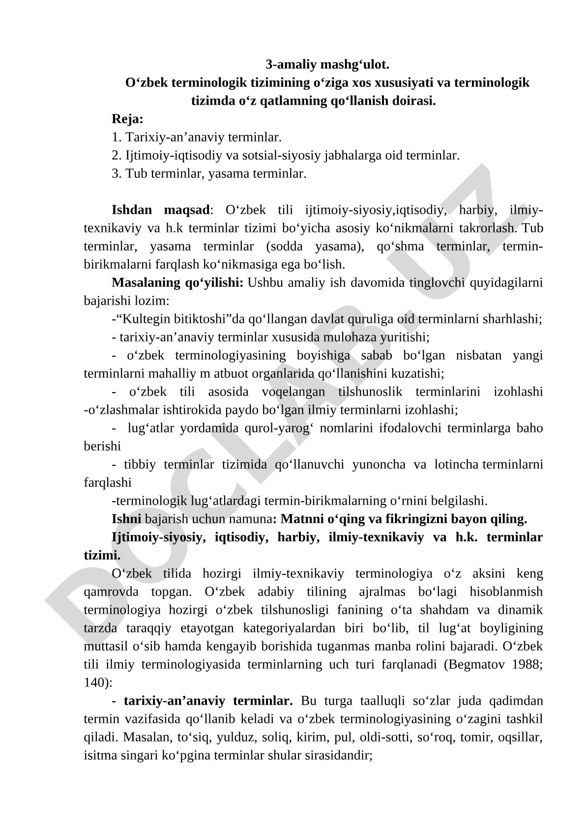 O'zbek terminologik tizimining o'ziga xos xususiyati va terminologik tizimda o'z qatlamning qo'llanish doirasi