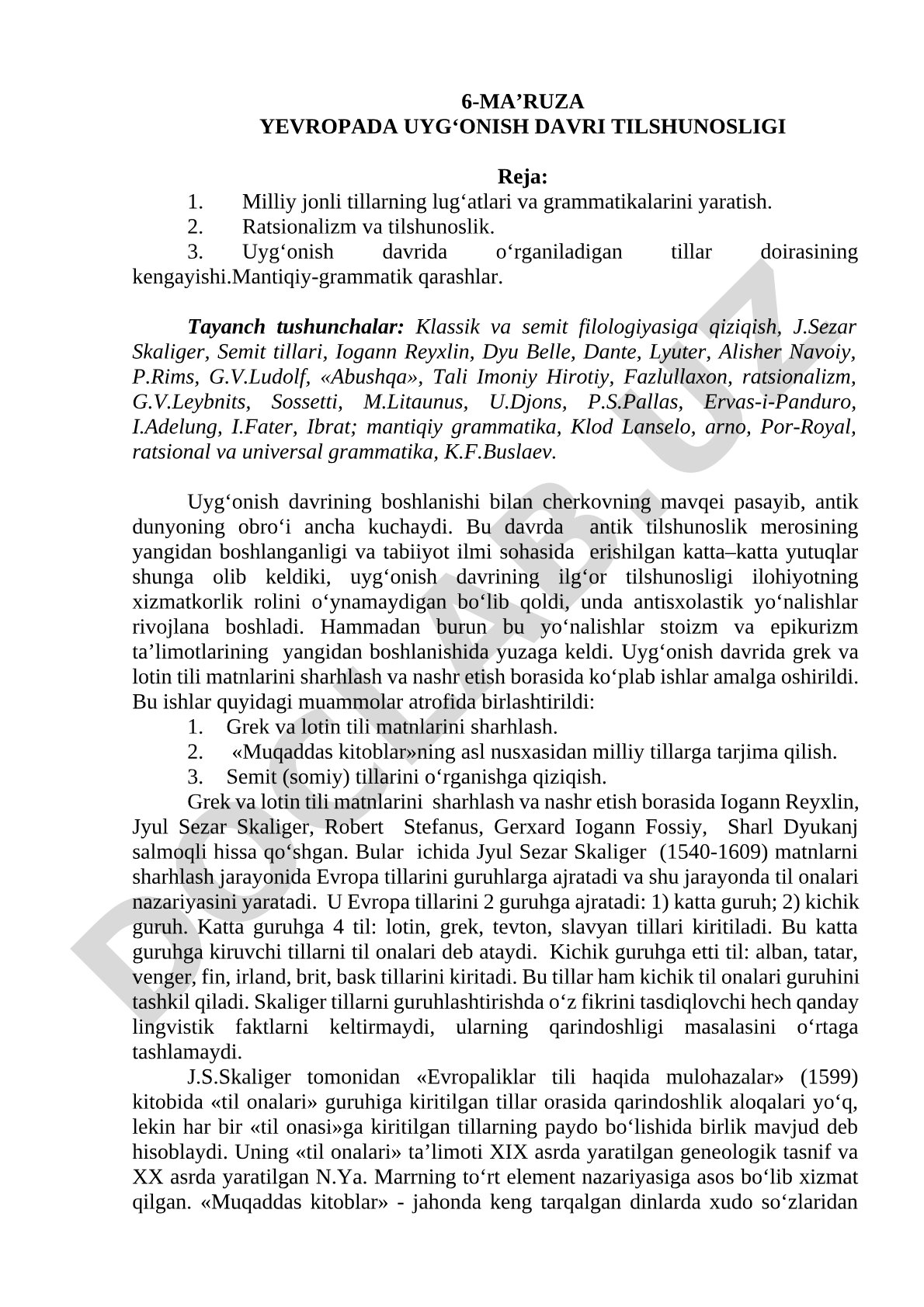 Yevropada Uyg‘onish Davri Tilshunosligi