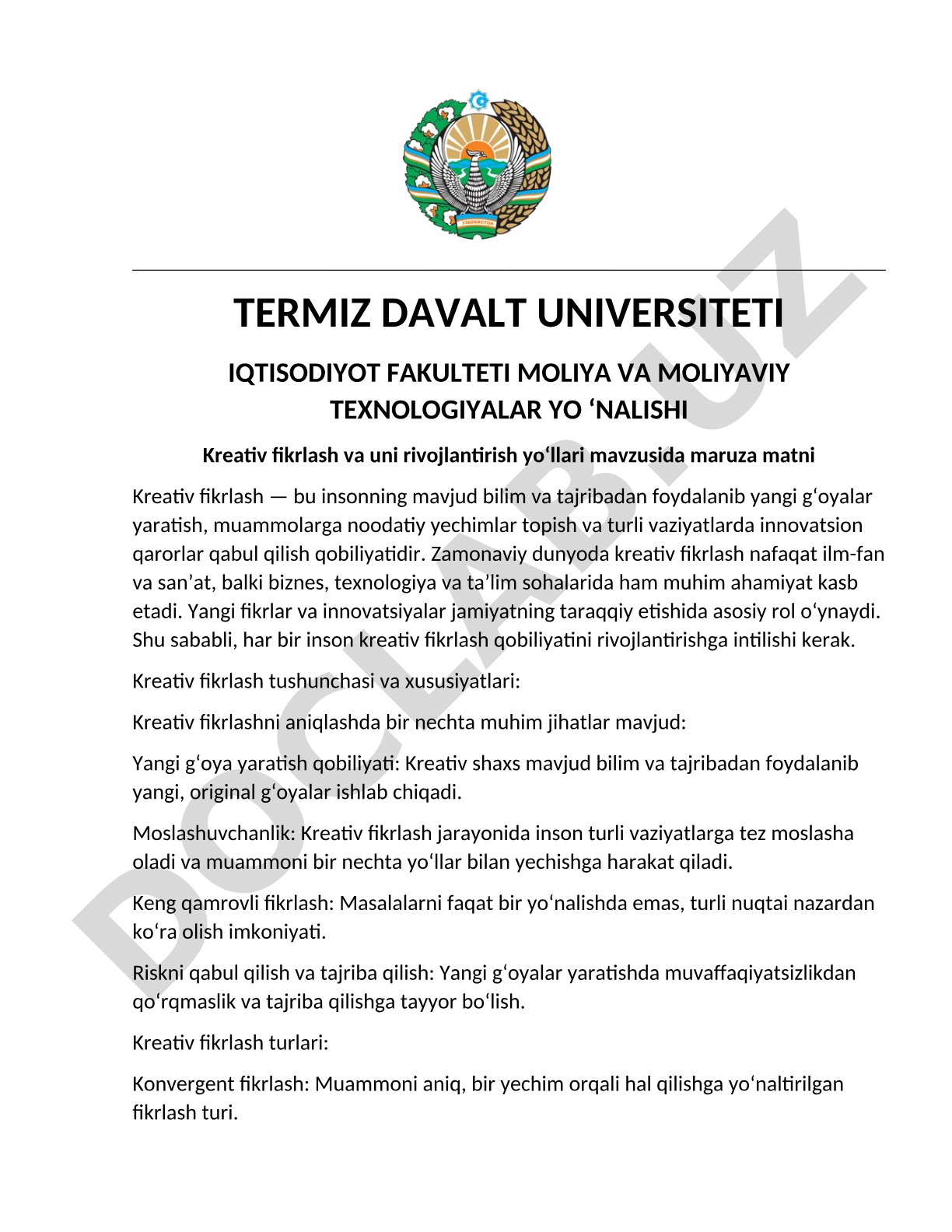 Kreativ fikrlash va uni rivojlantirish yo‘llari