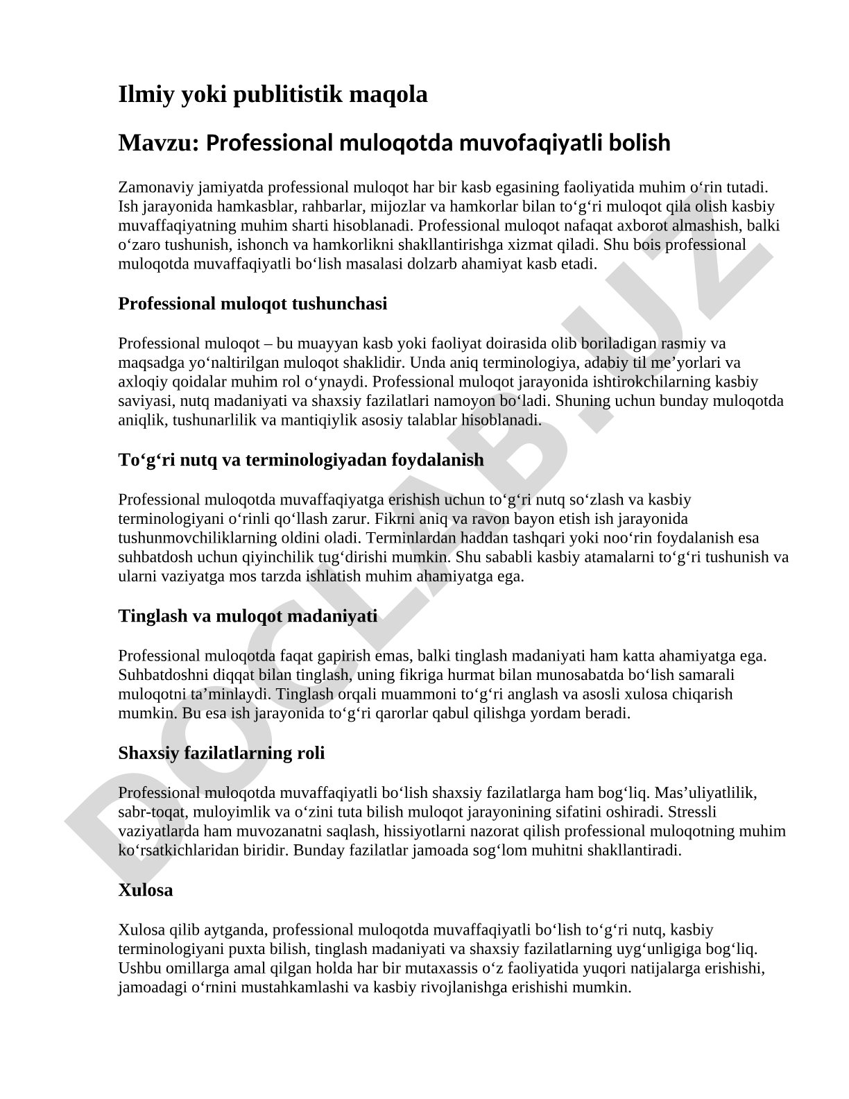 Professional muloqotda muvaffaqiyatli bo'lish