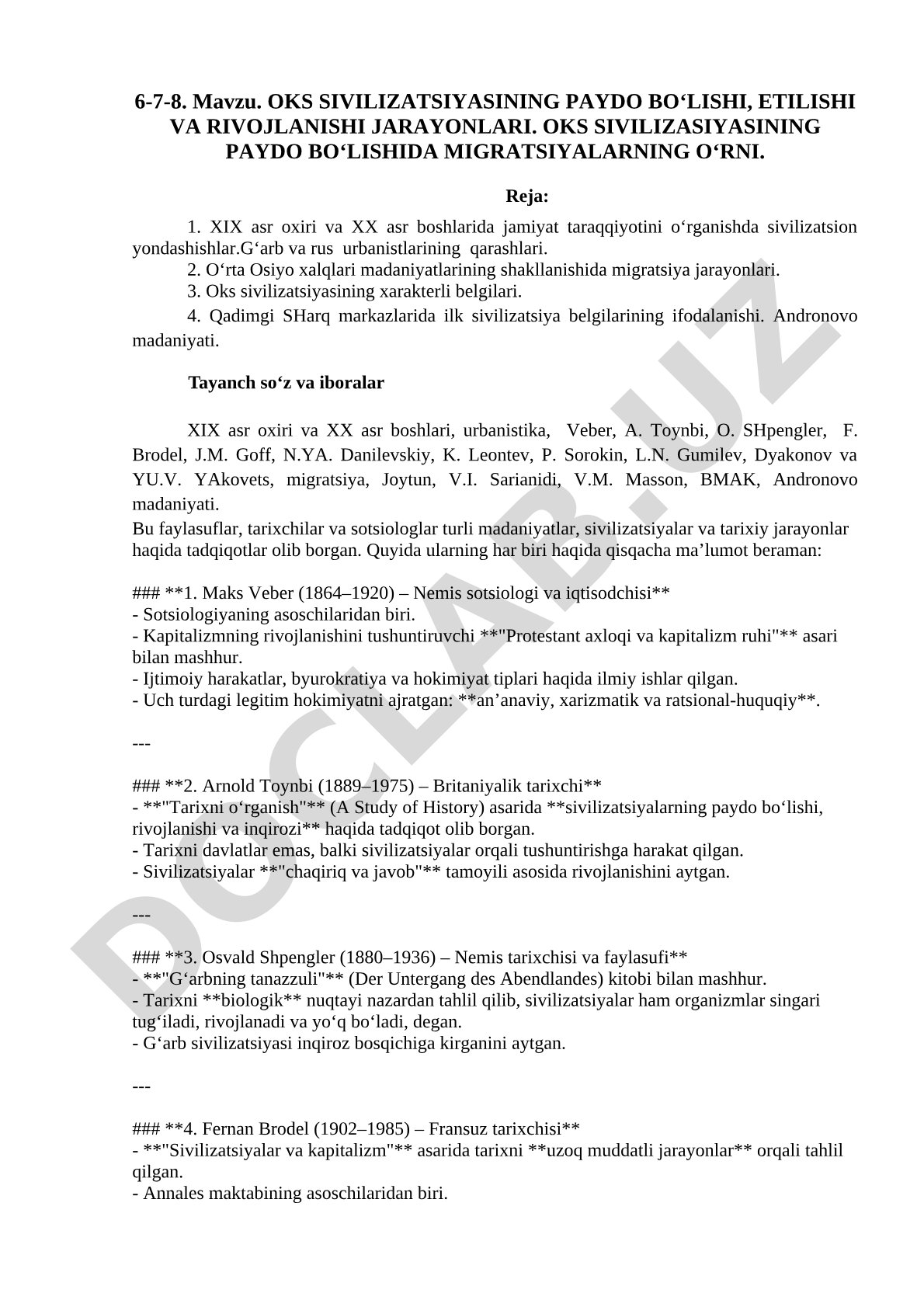 Oks sivilizatsiyasining paydo bo‘lishi, etilishi va rivojlanishi jarayonlari