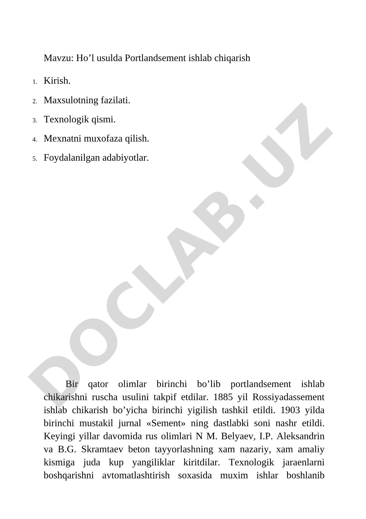 Ho’l usulda Portlandsement ishlab chiqarish