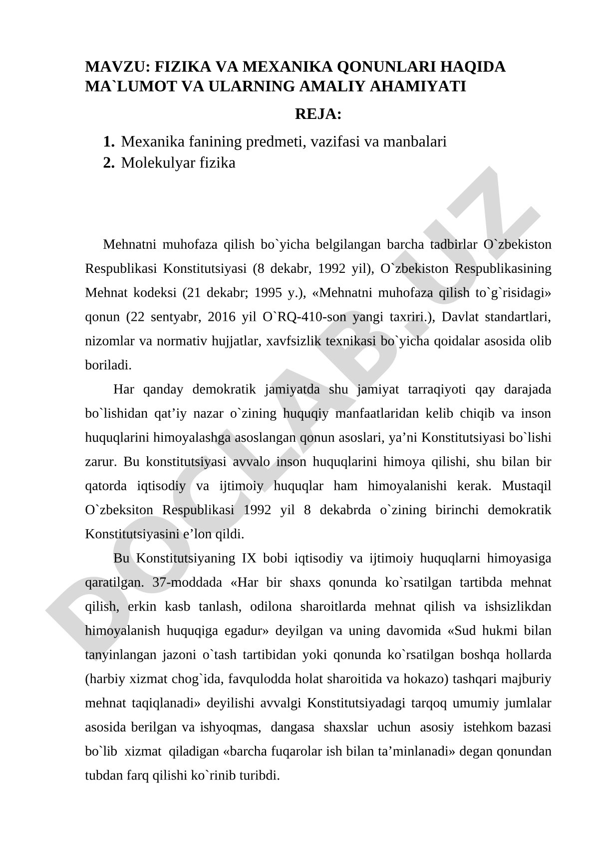 Fizika va mexanika qonunlari haqida ma'lumot va ularning amaliy ahamiyati