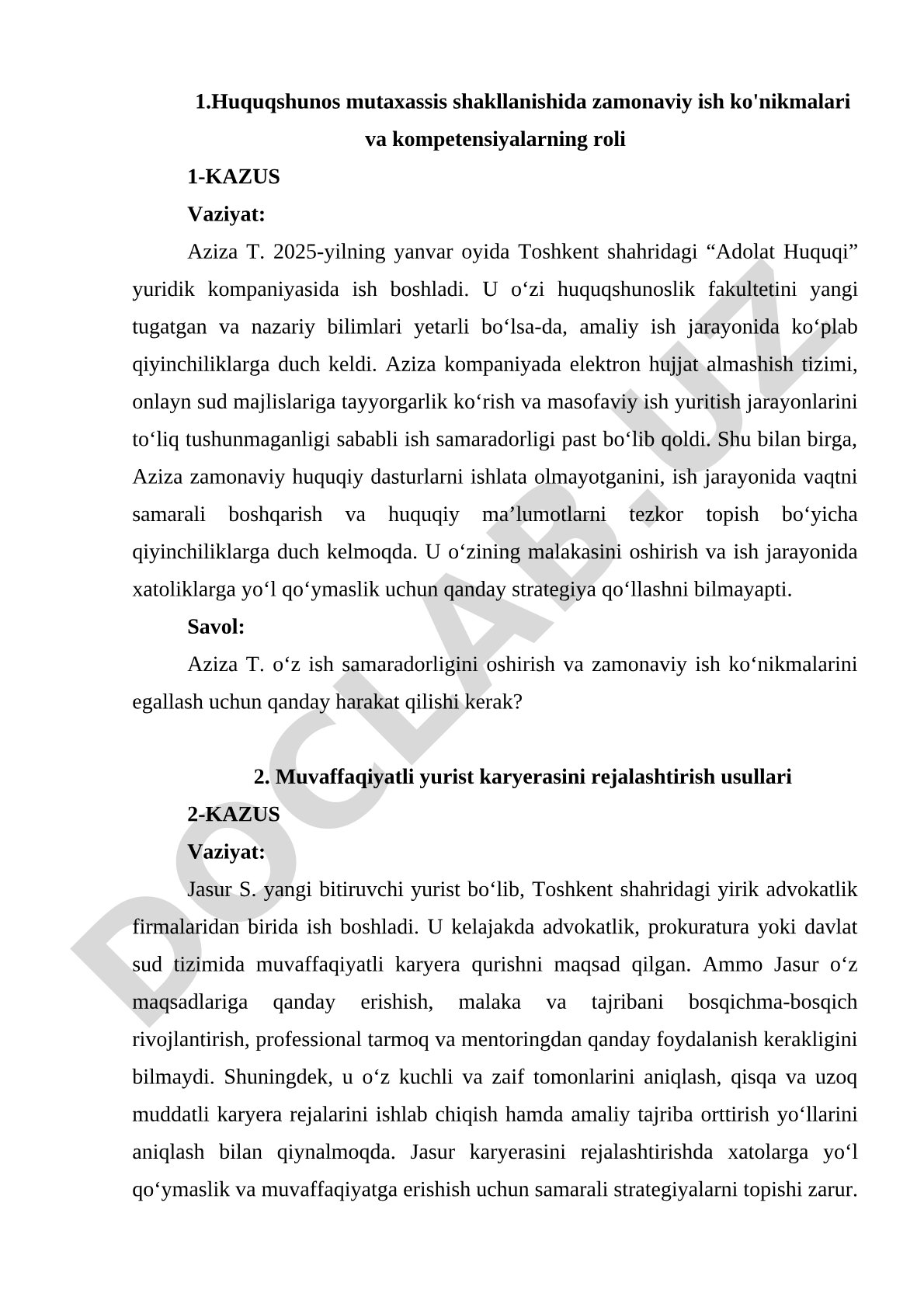 Huquqshunos mutaxassis shakllanishida zamonaviy ish ko'nikmalari va kompetensiyalarning roli