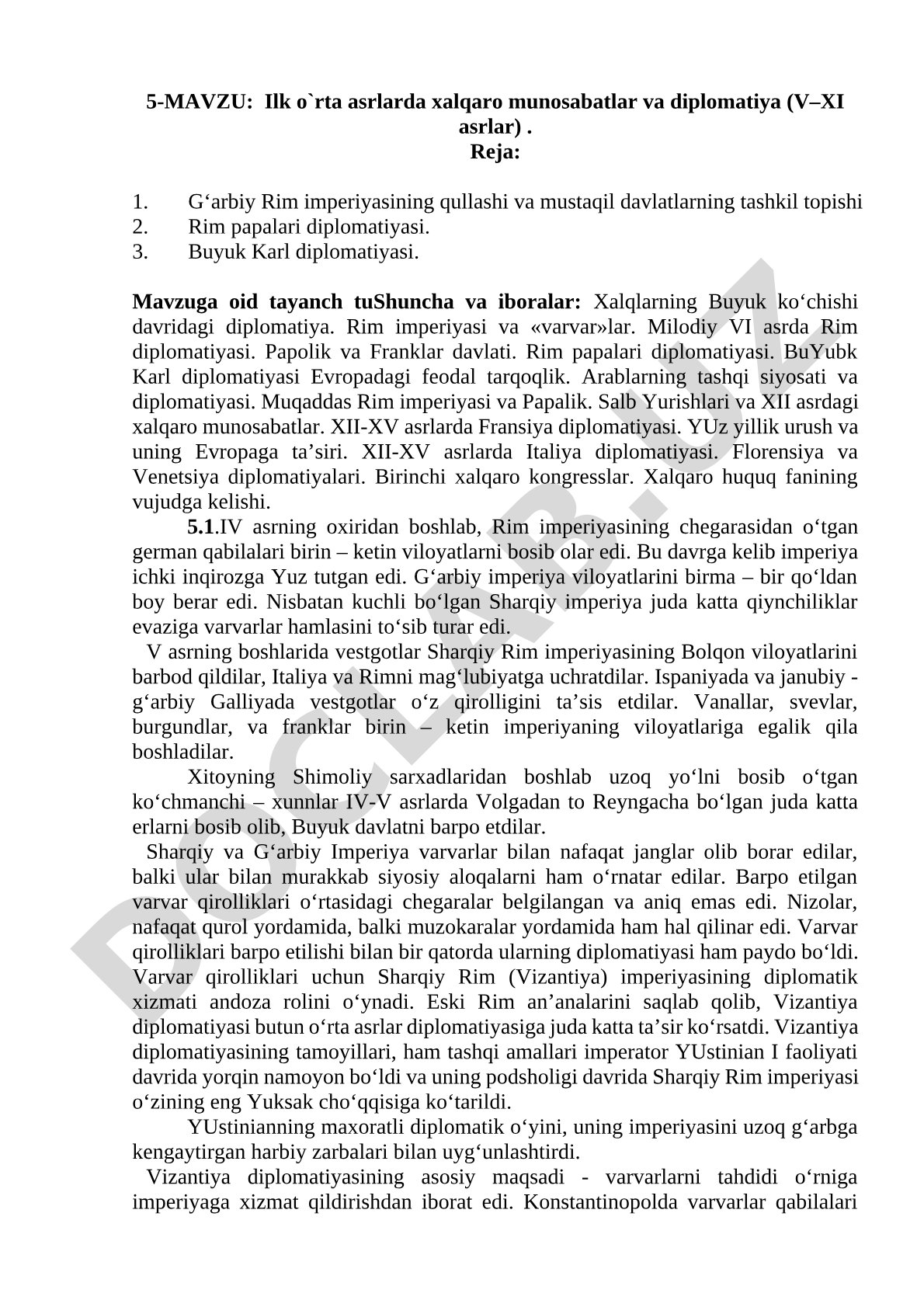 Ilk o'rta asrlarda xalqaro munosabatlar va diplomatiya (V–XI asrlar)