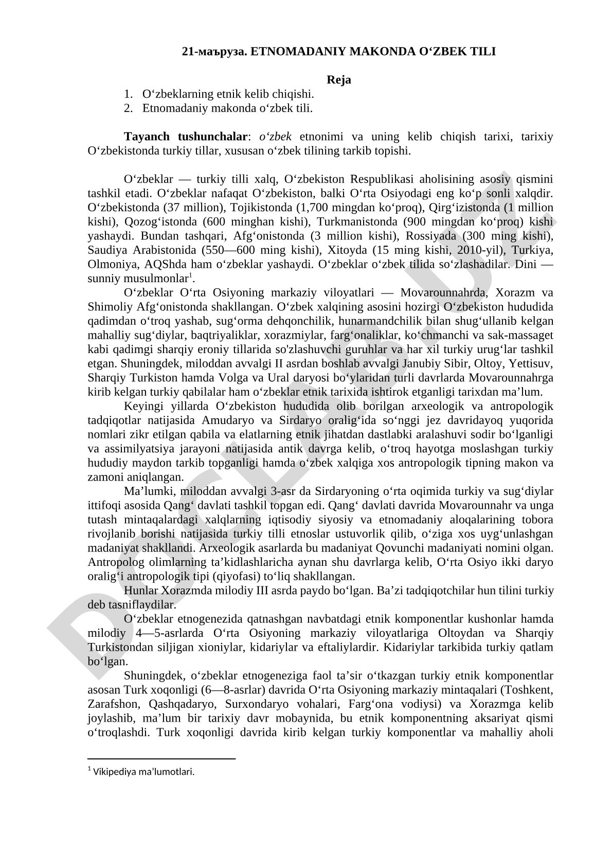 Etnomadaniy makonda o'zbek tili