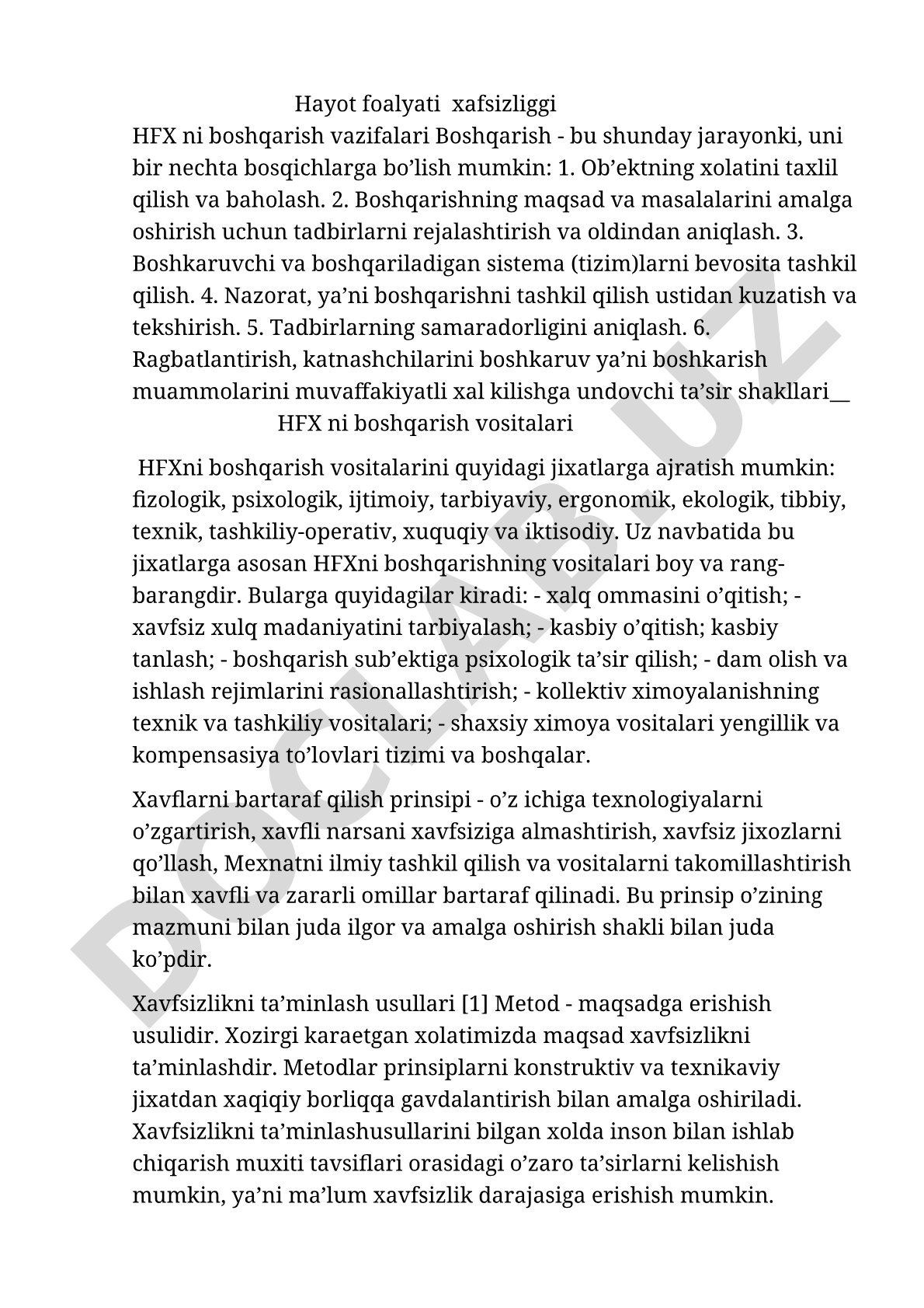 Hayot faoliyati xavfsizligini boshqarish vazifalari va vositalari