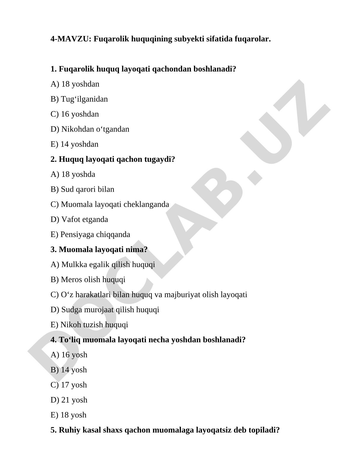 Fuqarolik huquqining subyekti sifatida fuqarolar