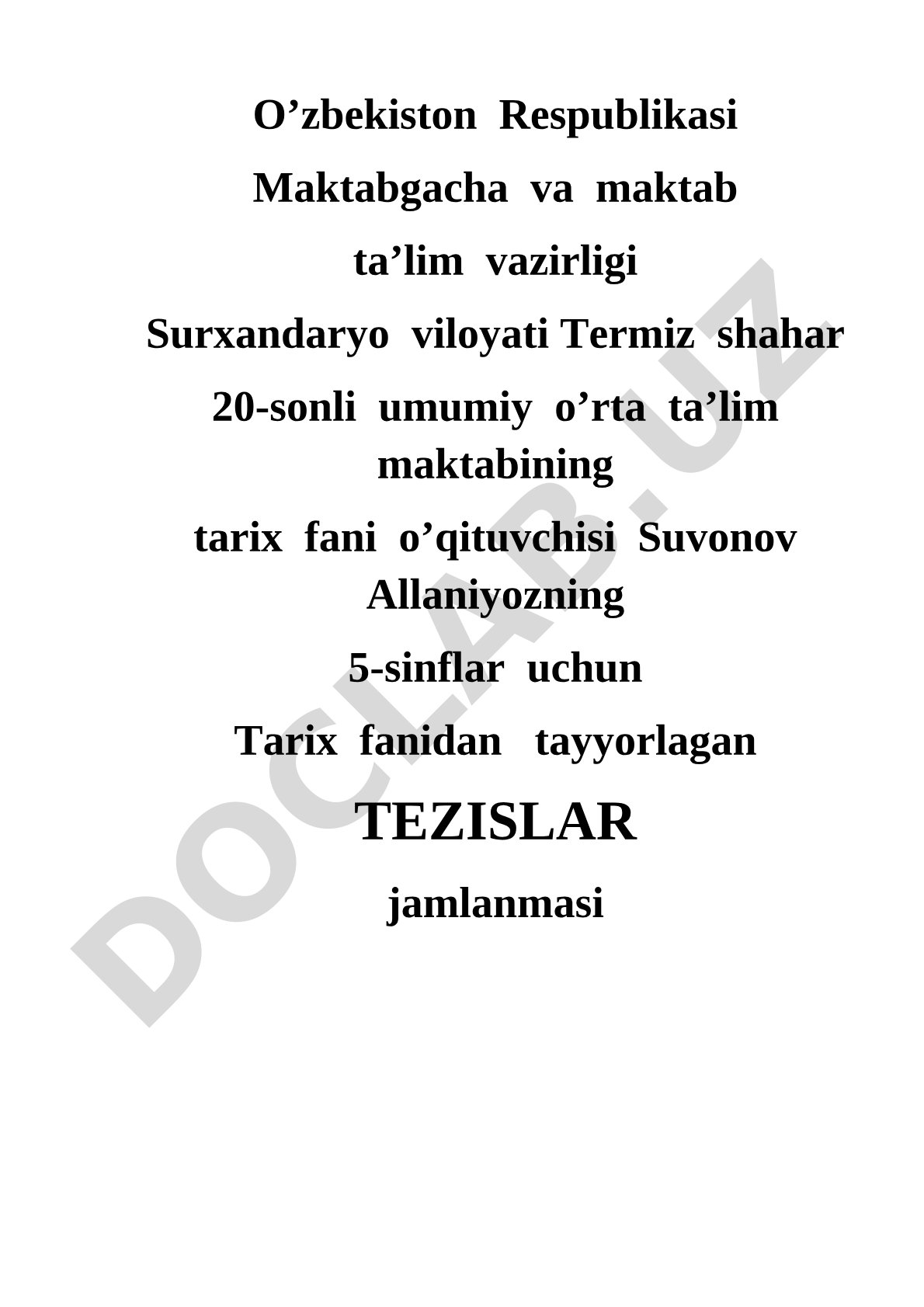 5-sinflar uchun Tarix fanidan tezislar jamlanmasi
