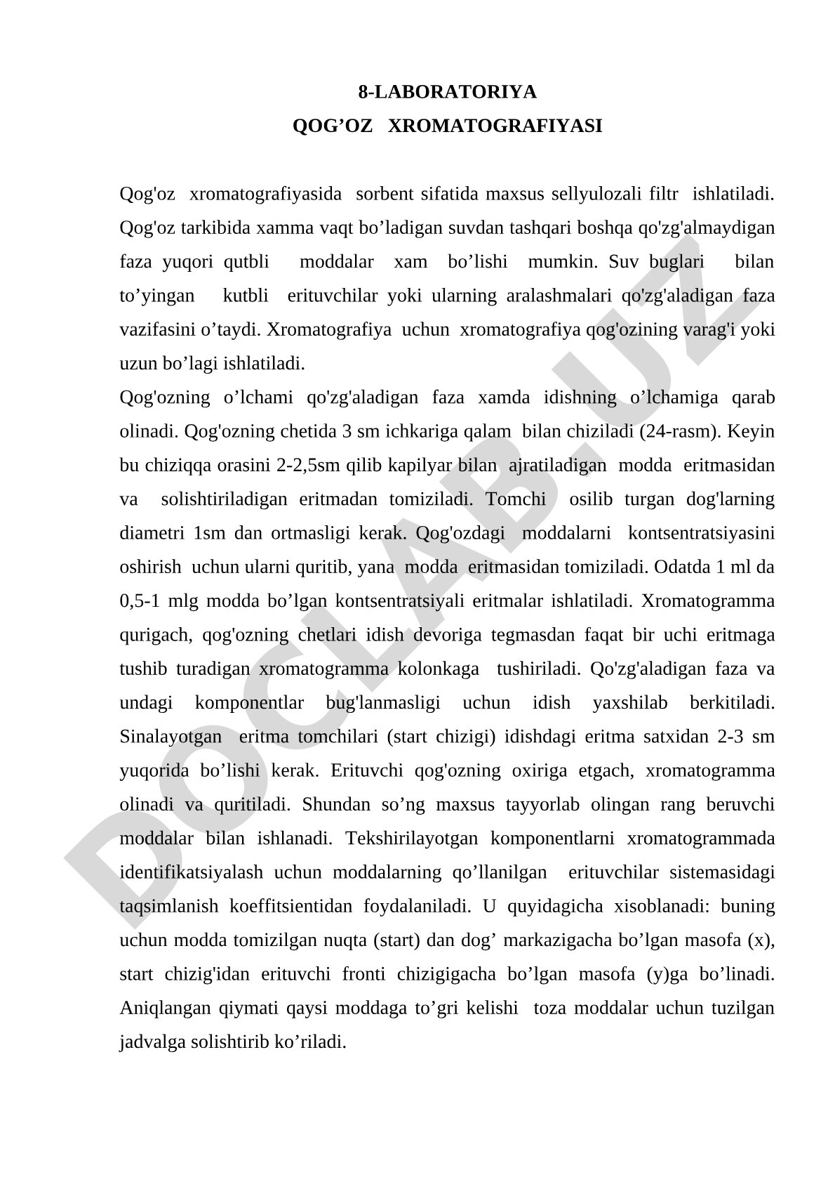Qog'oz xromatografiyasi laboratoriya ishi