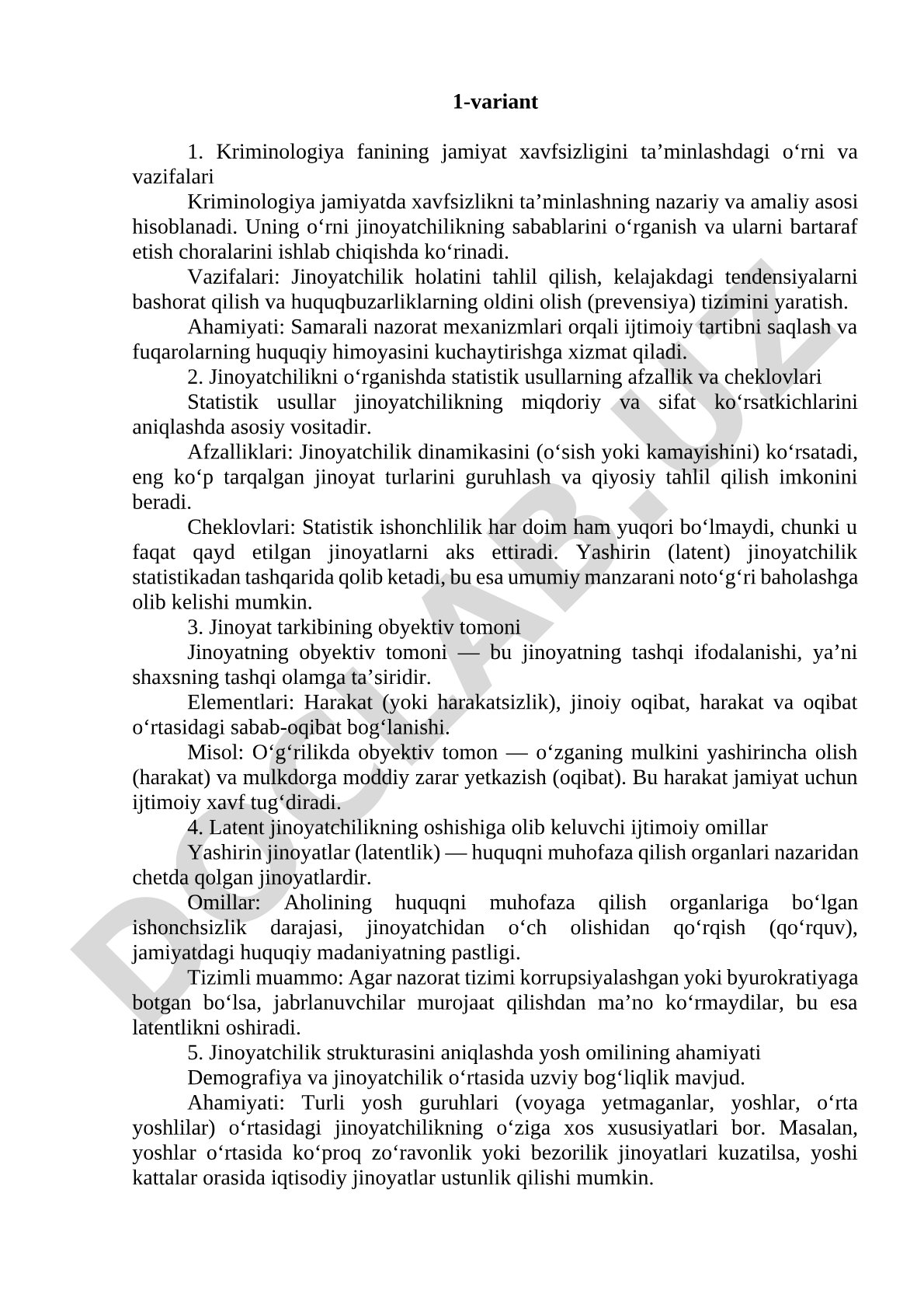 Kriminologiya fanining jamiyat xavfsizligini ta’minlashdagi o‘rni va vazifalari