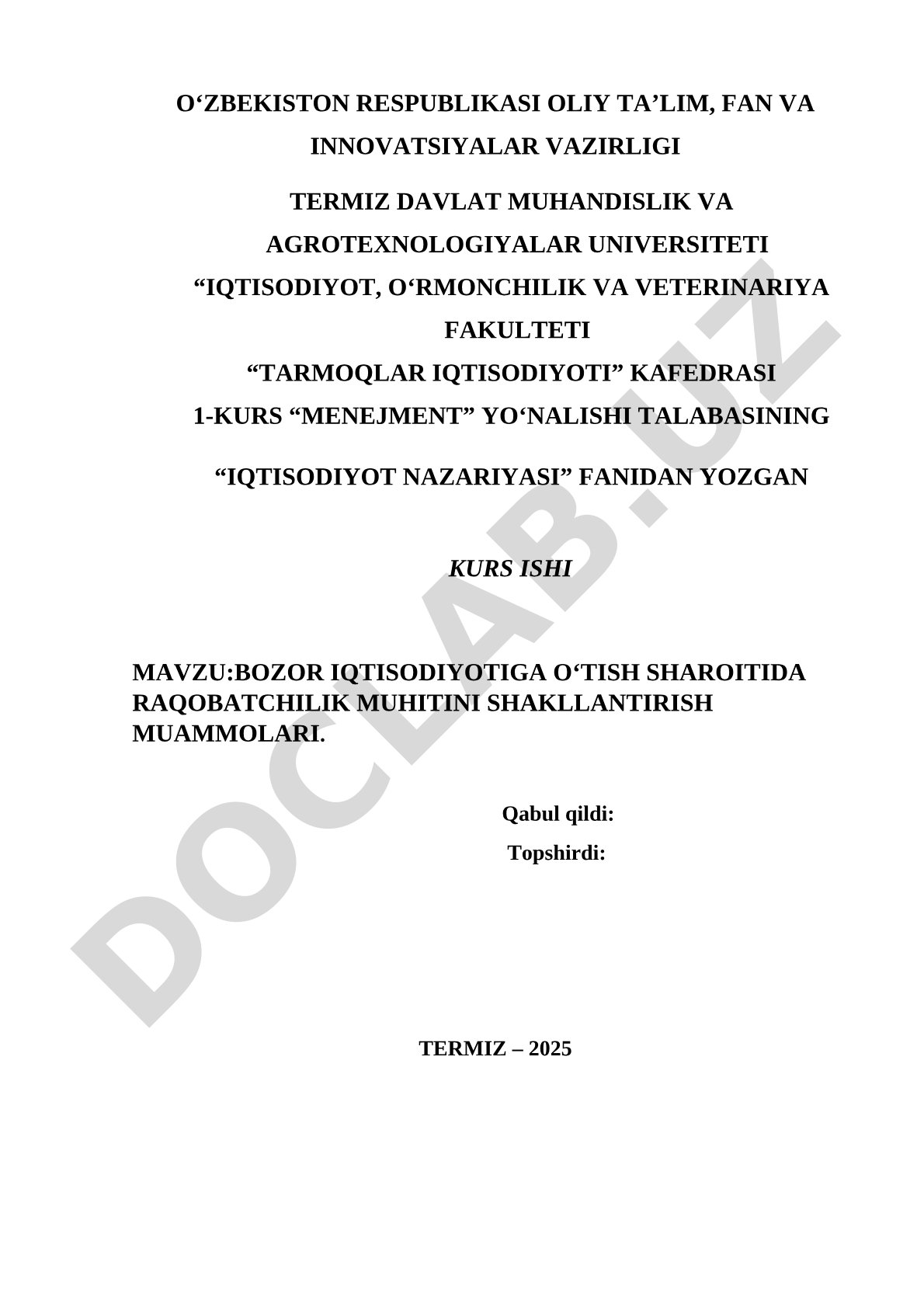 Bozor iqtisodiyotiga o'tish sharoitida raqobatchilik muhitini shakllantirish muammolari