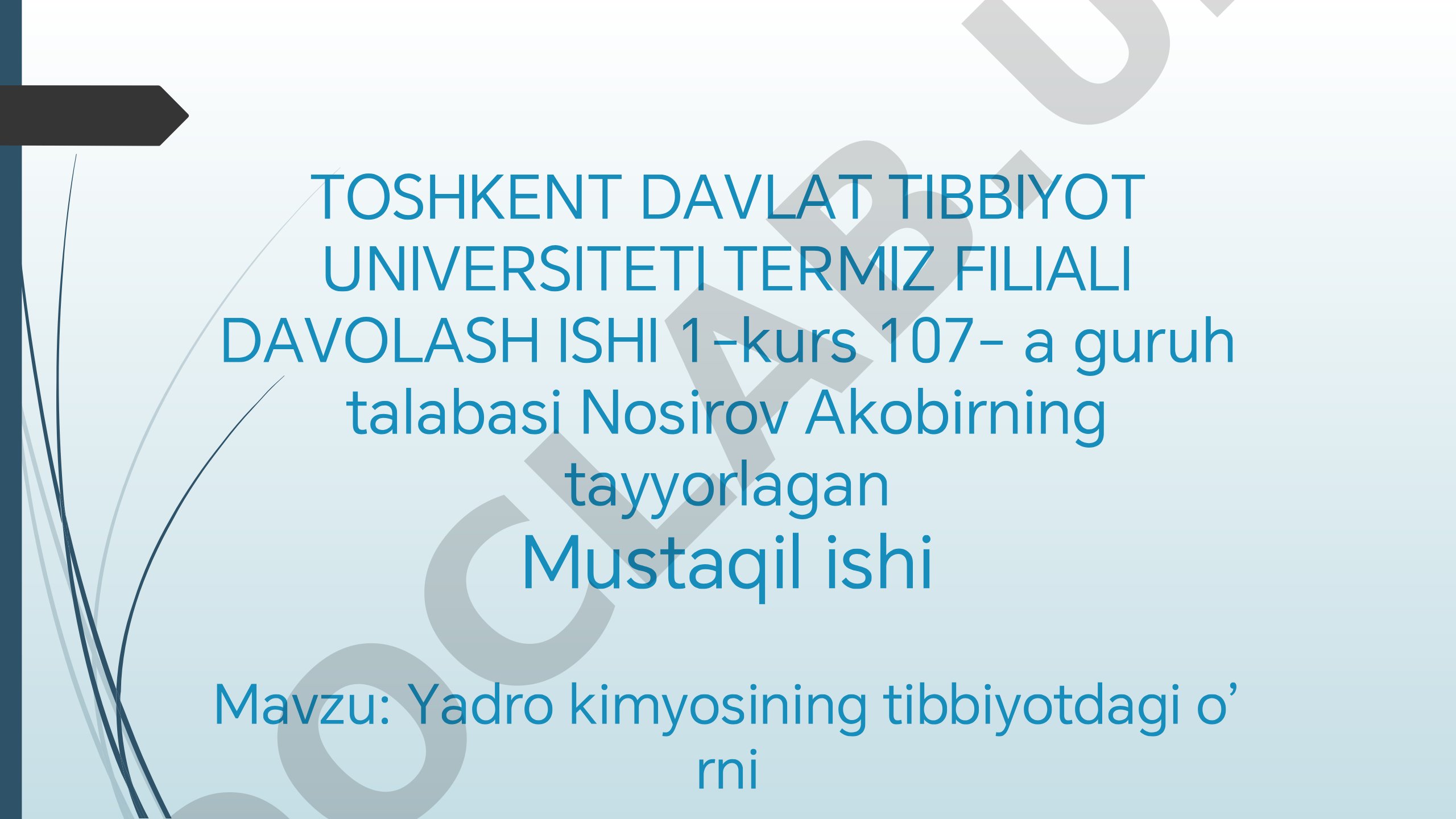 Yadro kimyosining tibbiyotdagi o'rni