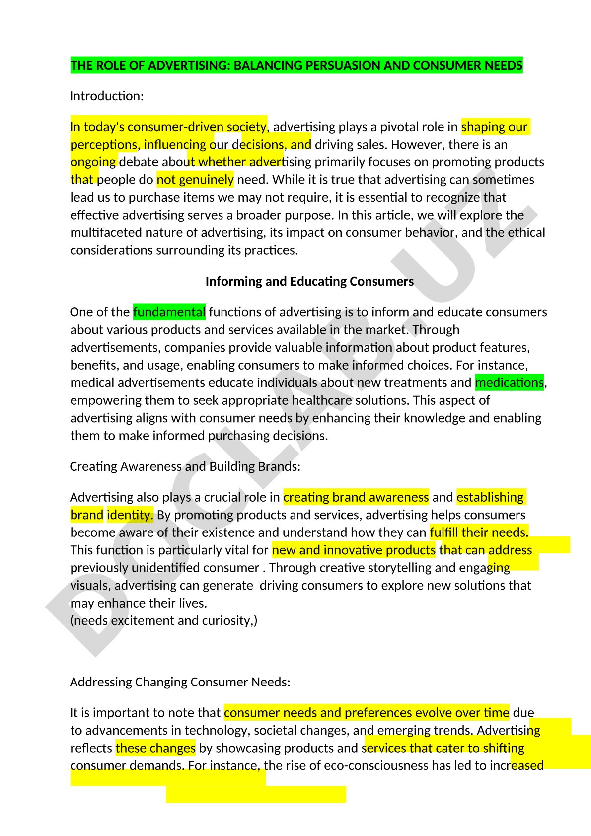 The Role of Advertising: Balancing Persuasion and Consumer Needs