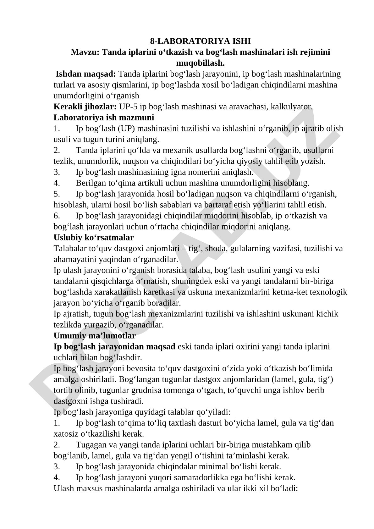 Tanda iplarini o‘tkazish va bog‘lash mashinalari ish rejimini muqobillash