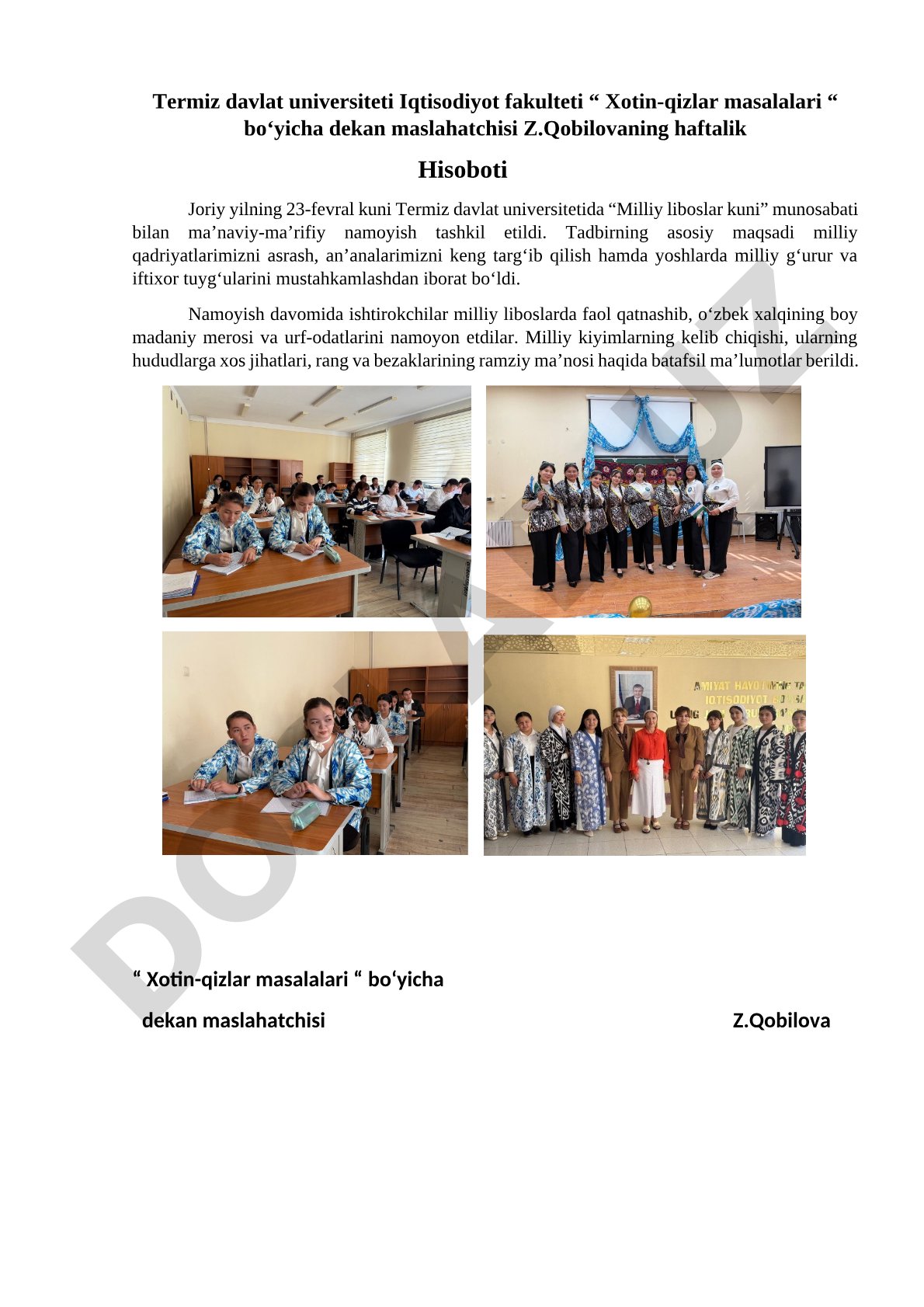 Termiz davlat universitetida Milliy liboslar kuni tadbiri hisoboti