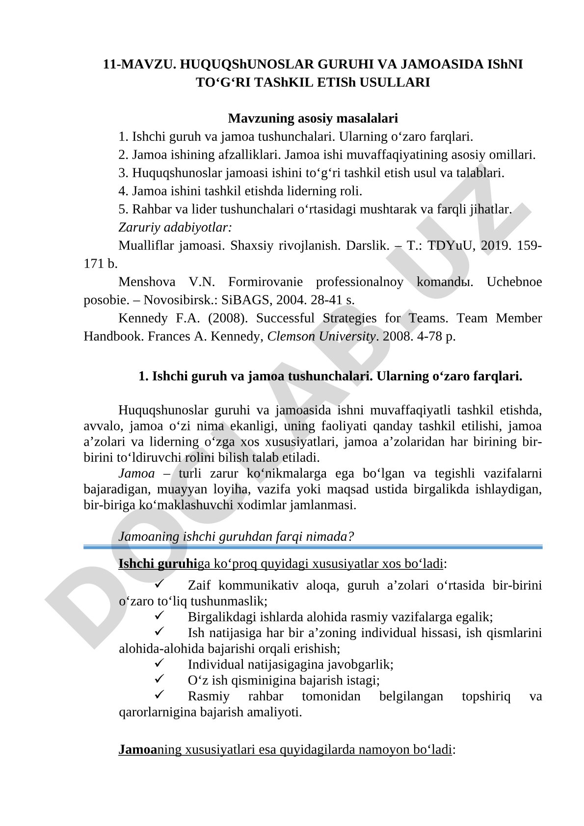 Huquqshunoslar guruhi va jamoasida ishni to‘g‘ri tashkil etish usullari