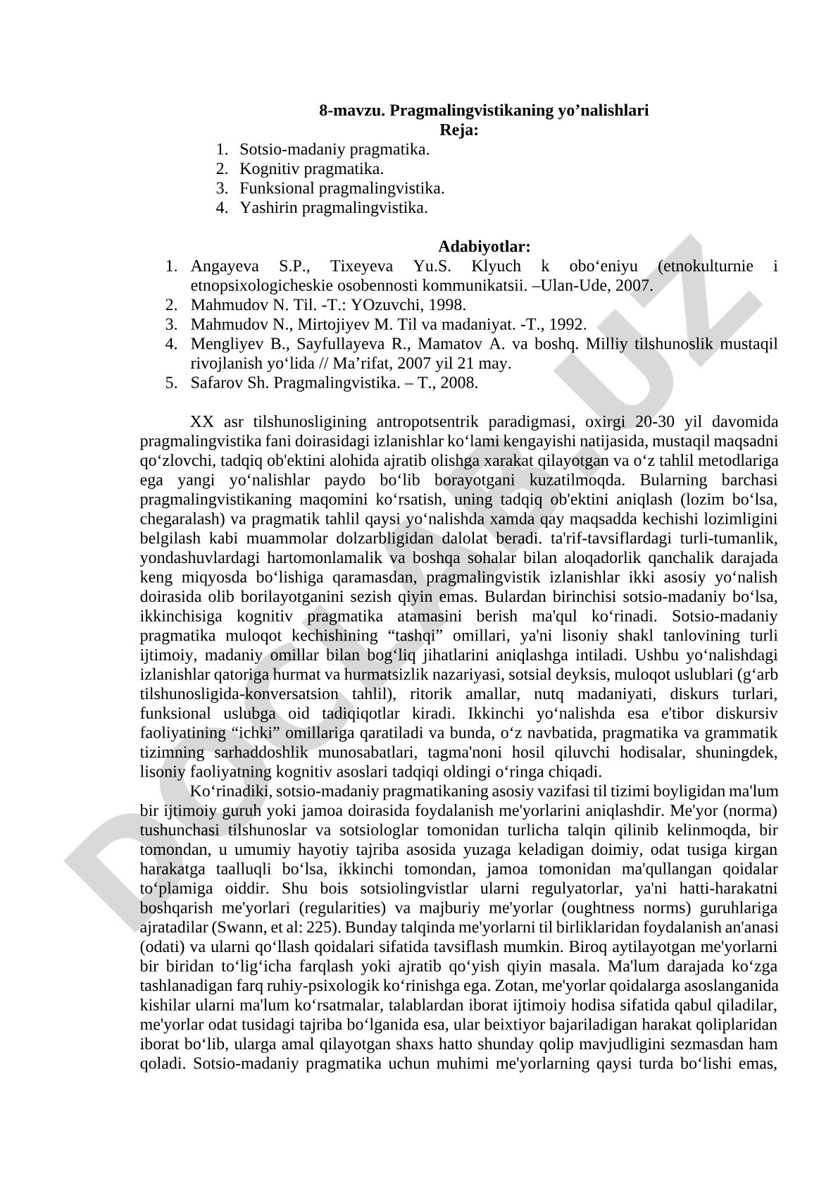 Pragmalingvistikaning yo'nalishlari