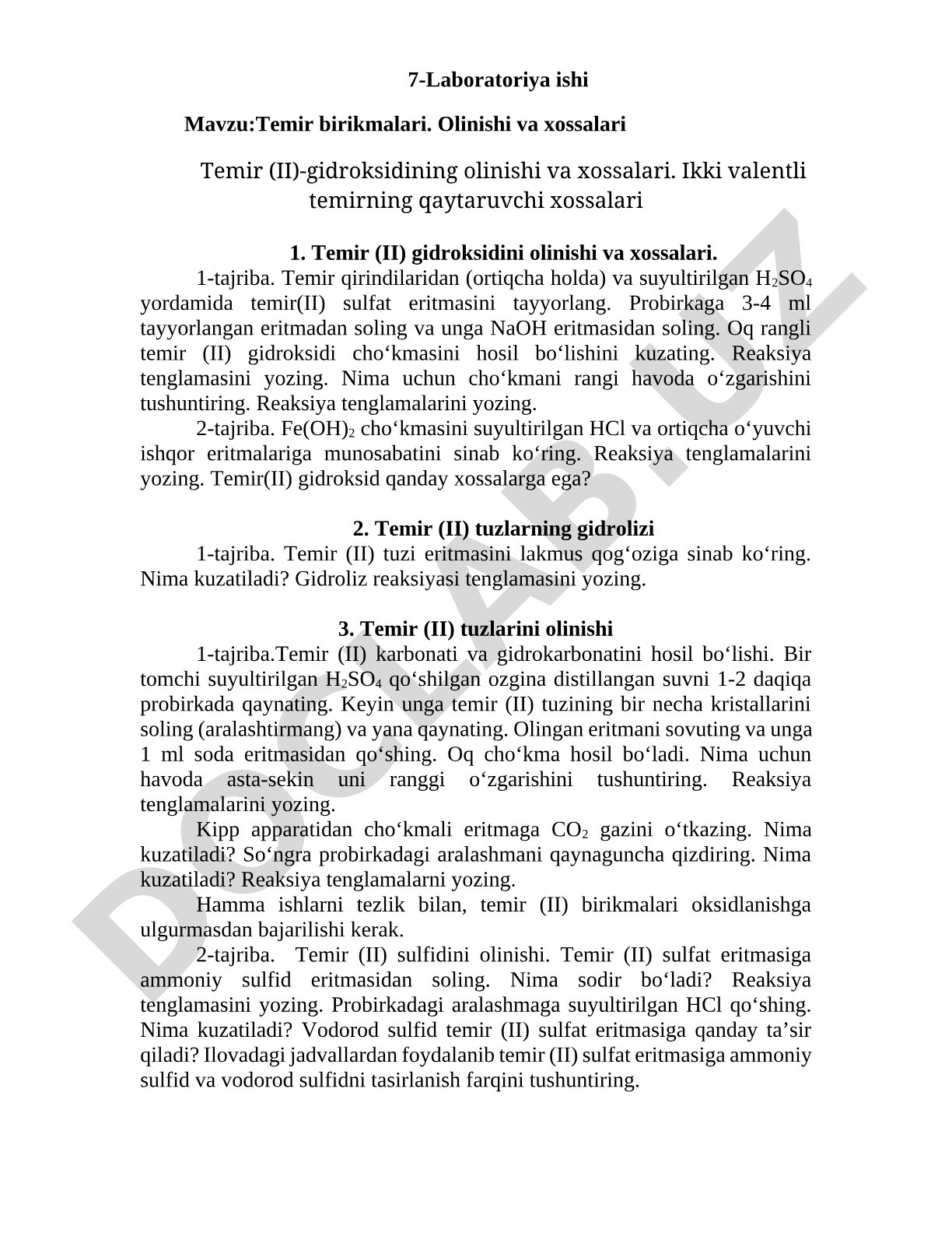 Temir birikmalari. Olinishi va xossalari