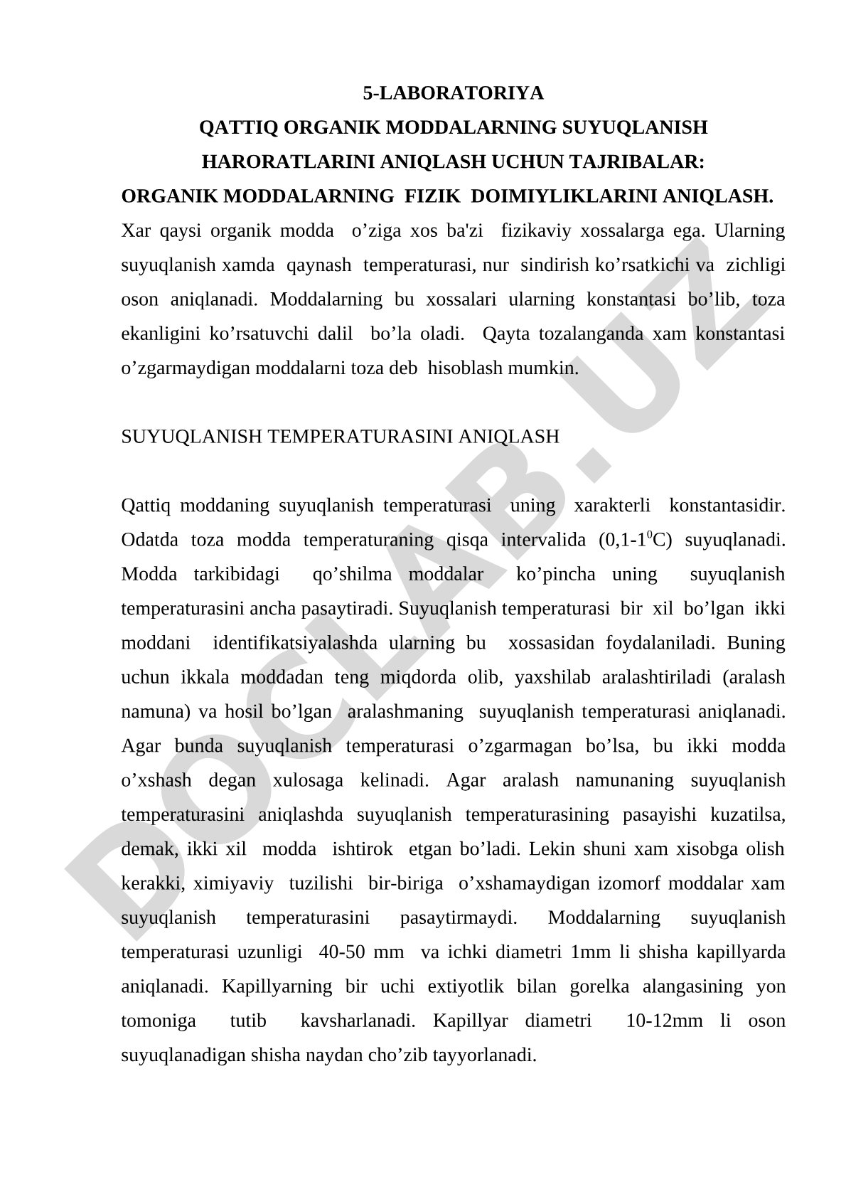 Qattiq organik moddalarning suyuqlanish haroratlarini aniqlash