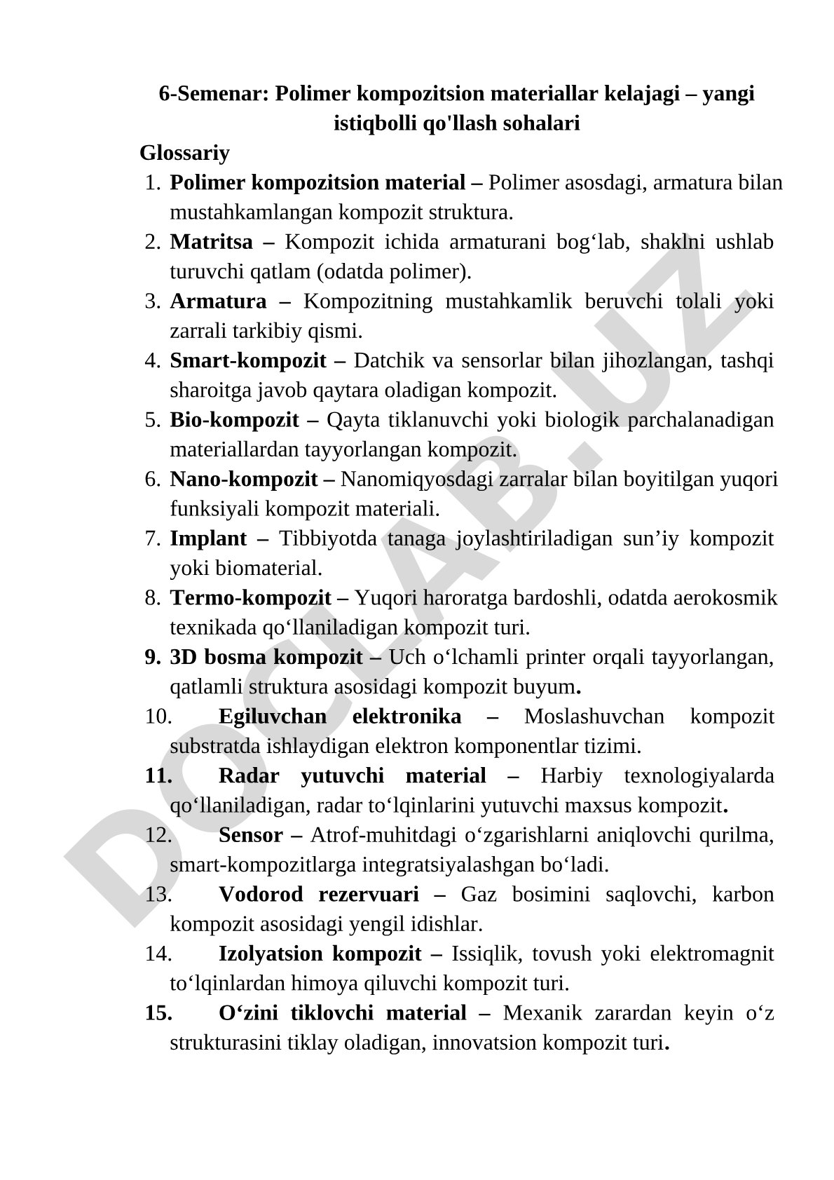 Polimer kompozitsion materiallar kelajagi – yangi istiqbolli qo'llash sohalari