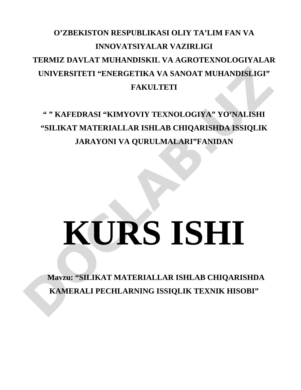 Silikat materiallar ishlab chiqarishda kamerali pechlarning issiqlik texnik hisobi
