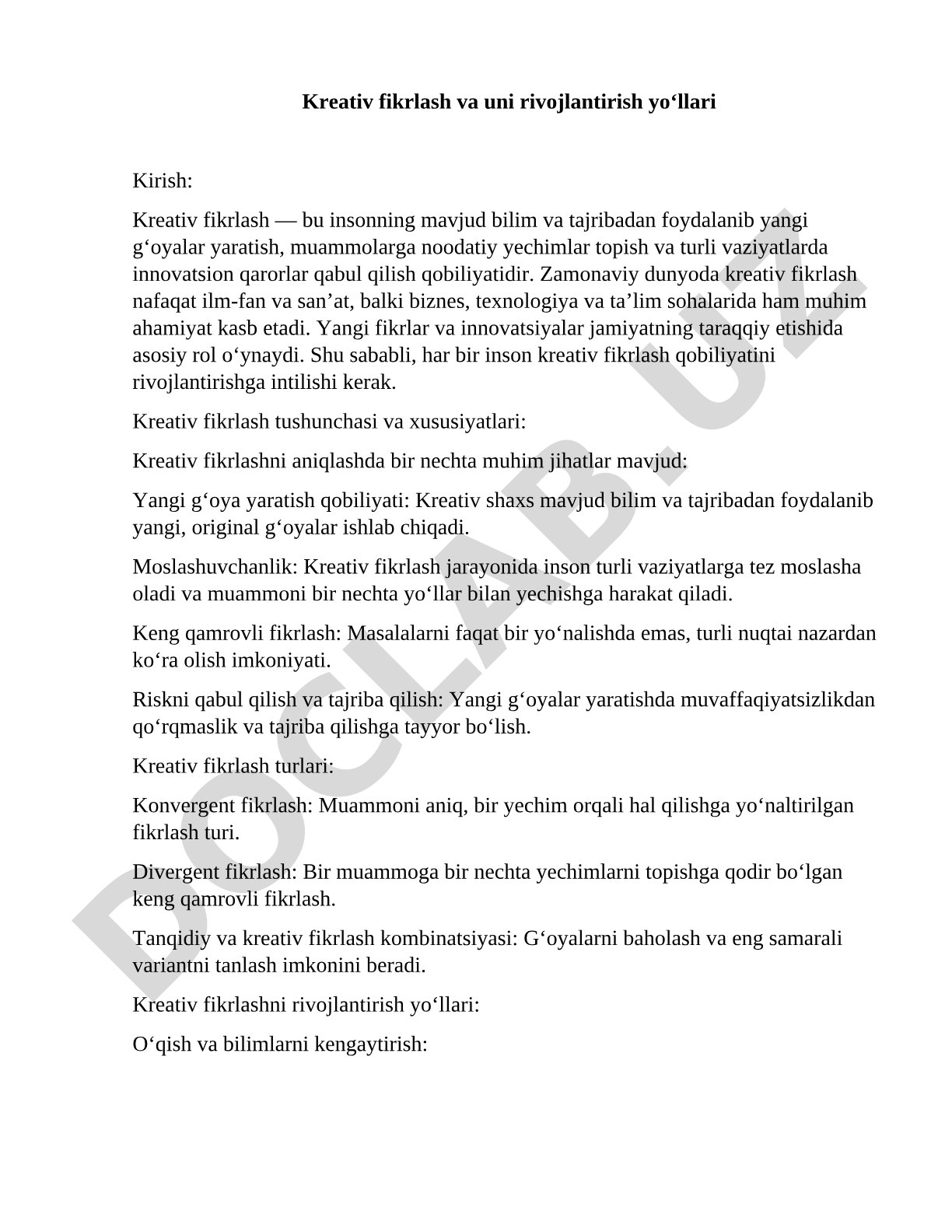 Kreativ fikrlash va uni rivojlantirish yo‘llari