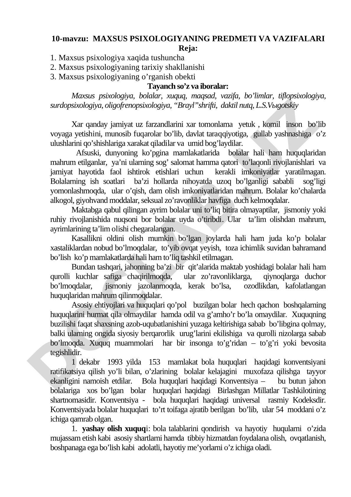 Maxsus psixologiyaning predmeti va vazifalari