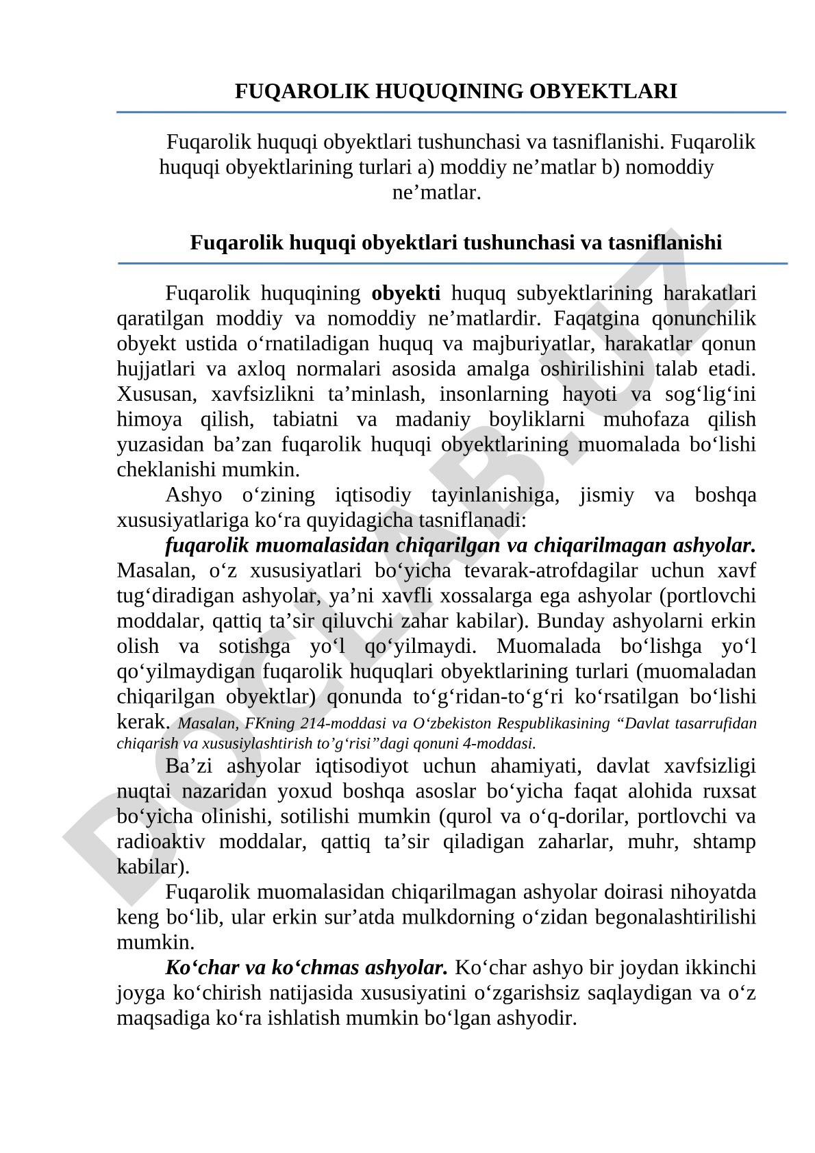 Fuqarolik huquqining obyektlari