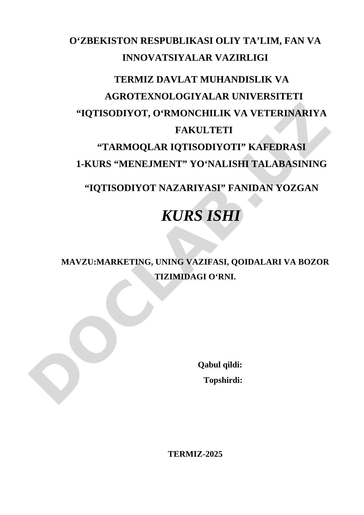 Marketing, uning vazifasi, qoidalari va bozor tizimidagi o'rni