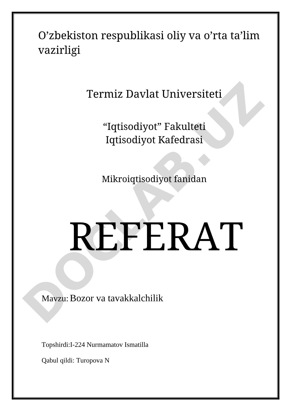 Bozor va tavakkalchilik