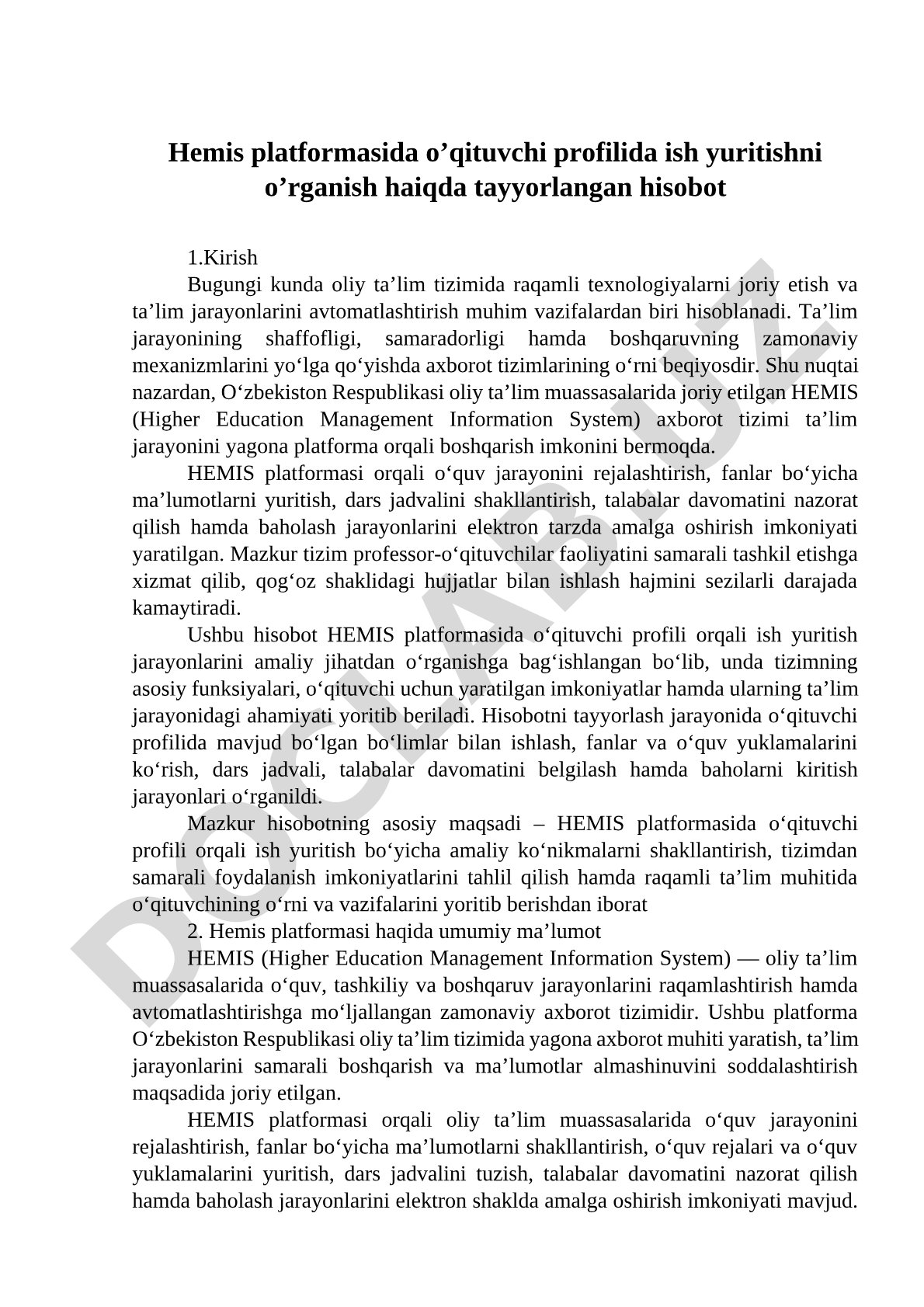HEMIS platformasida o'qituvchi profilida ish yuritishni o'rganish