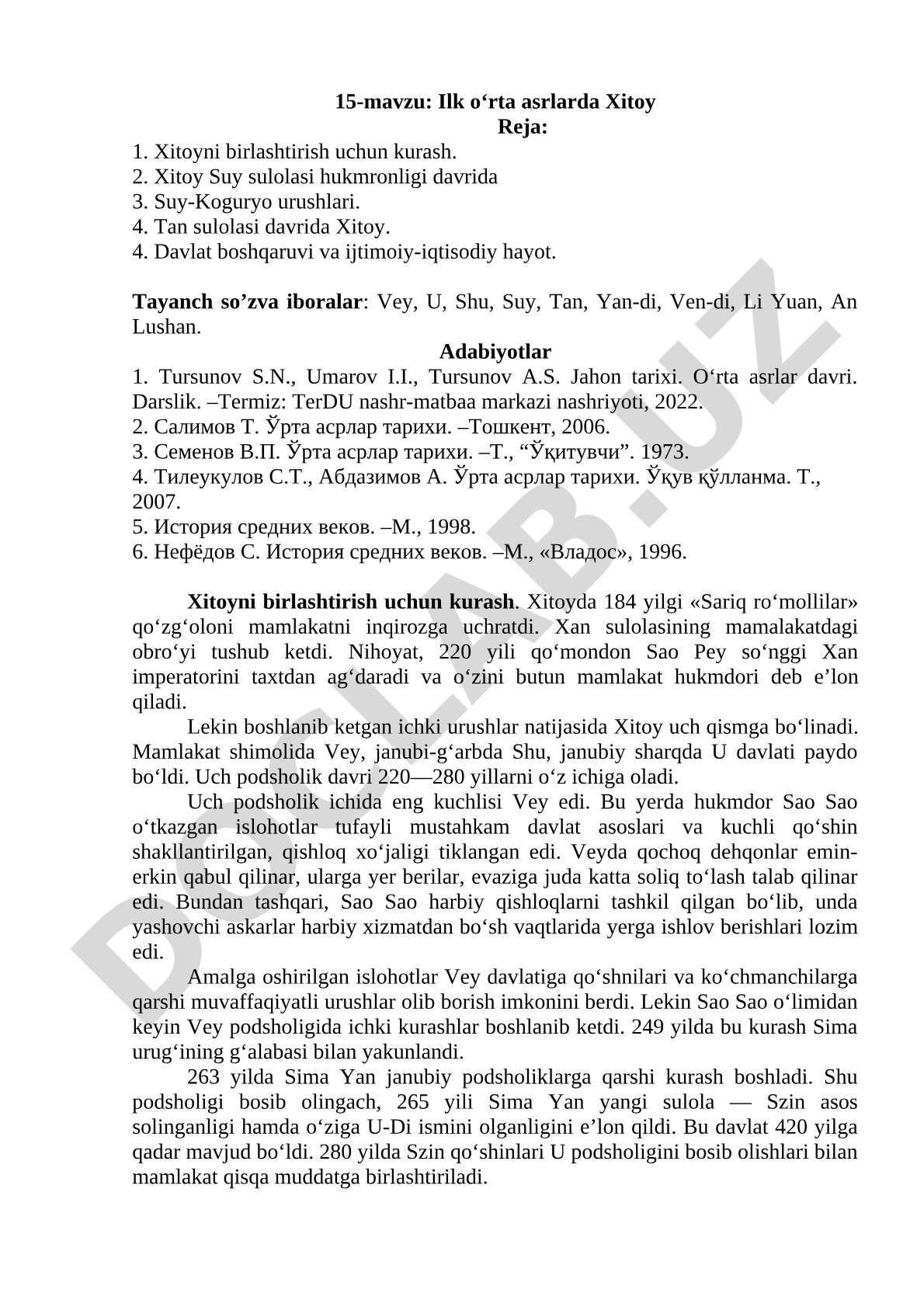 Ilk o‘rta asrlarda Xitoy
