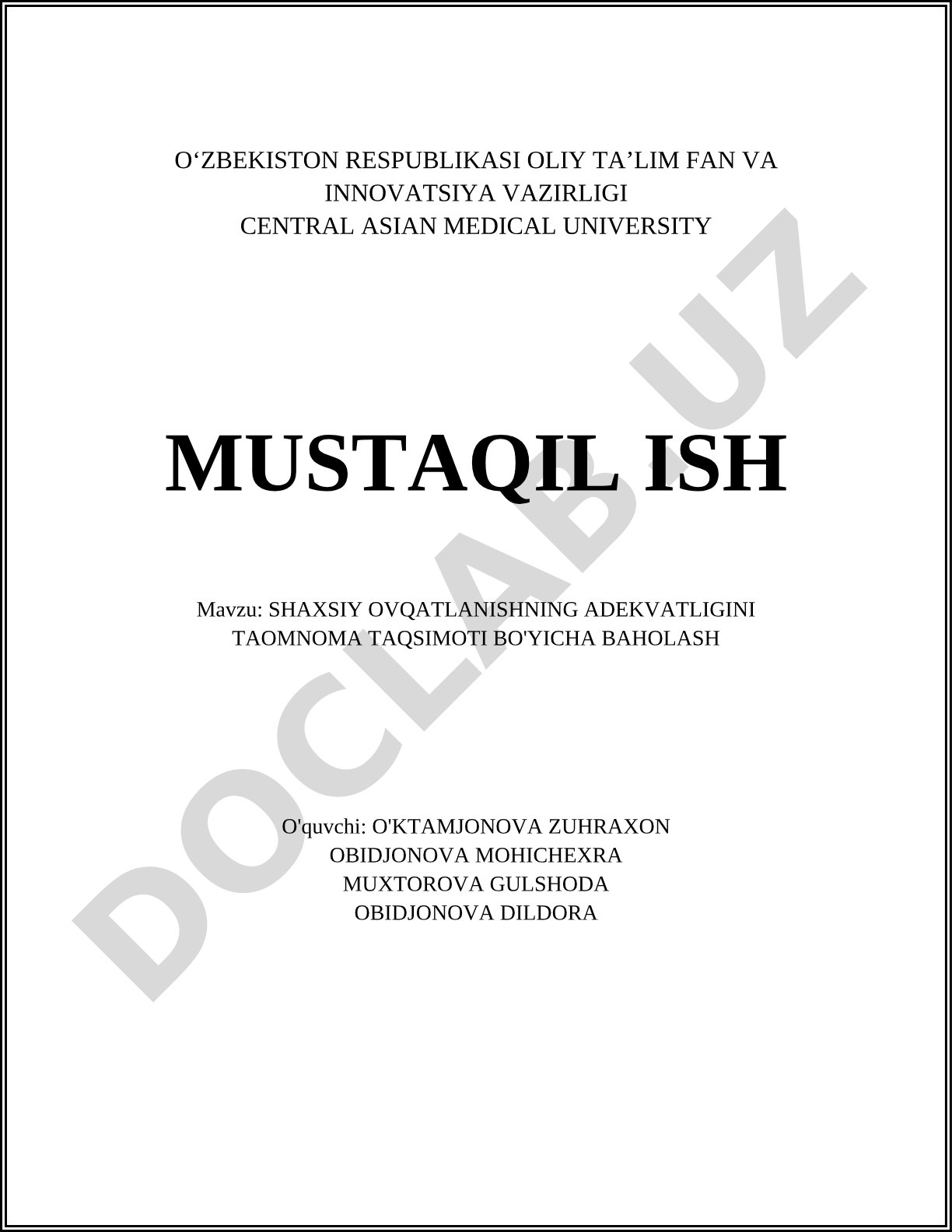 Shaxsiy ovqatlanishning adekvatligini taomnoma taqsimoti bo'yicha baholash