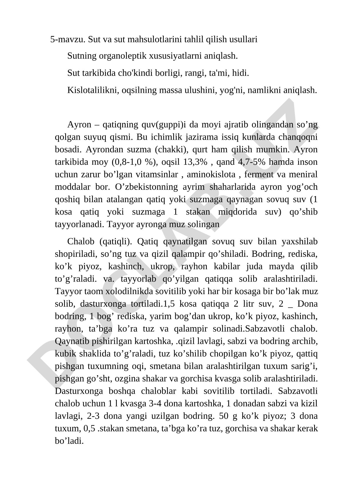 Sut va sut mahsulotlarini tahlil qilish usullari