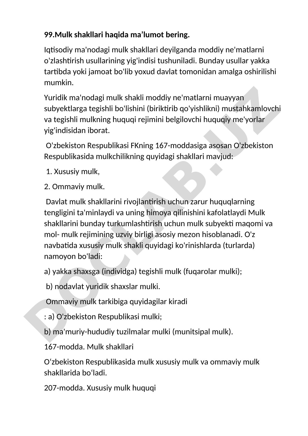 Mulk shakllari haqida ma'lumot