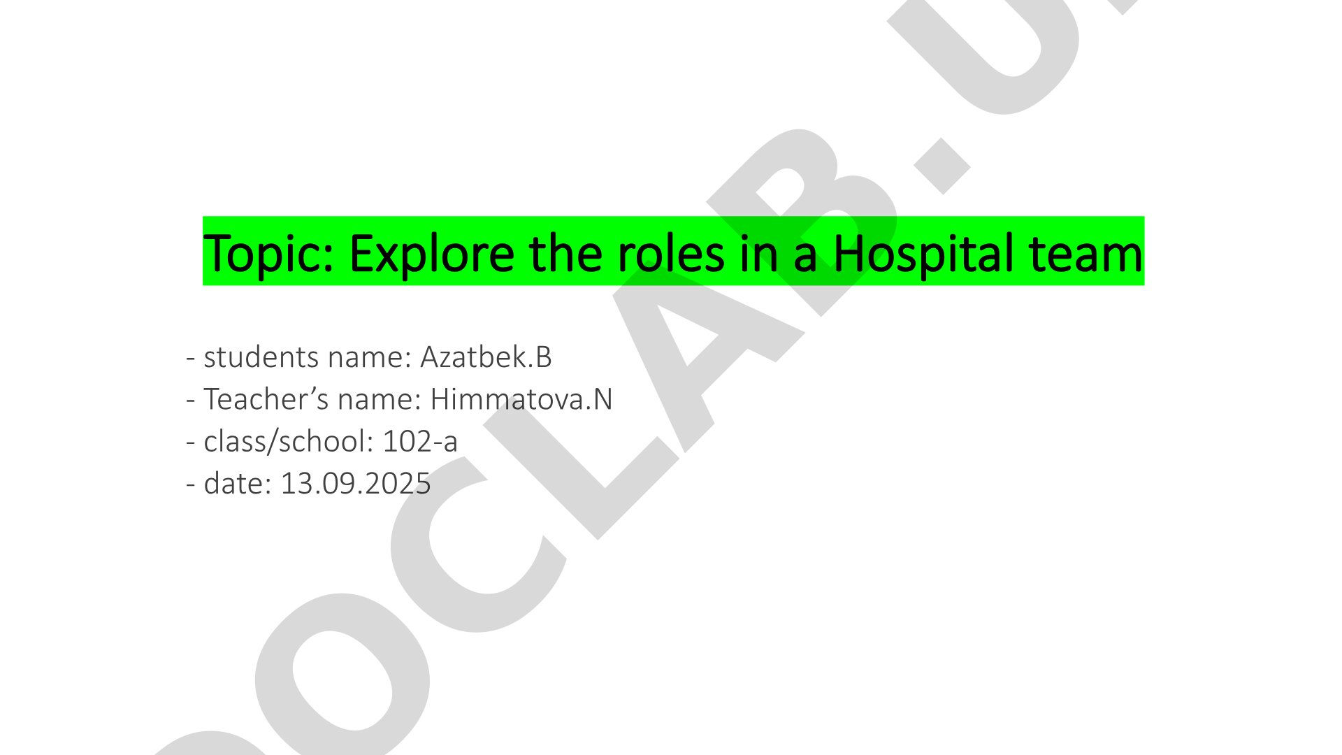 Roles in a Hospital Team